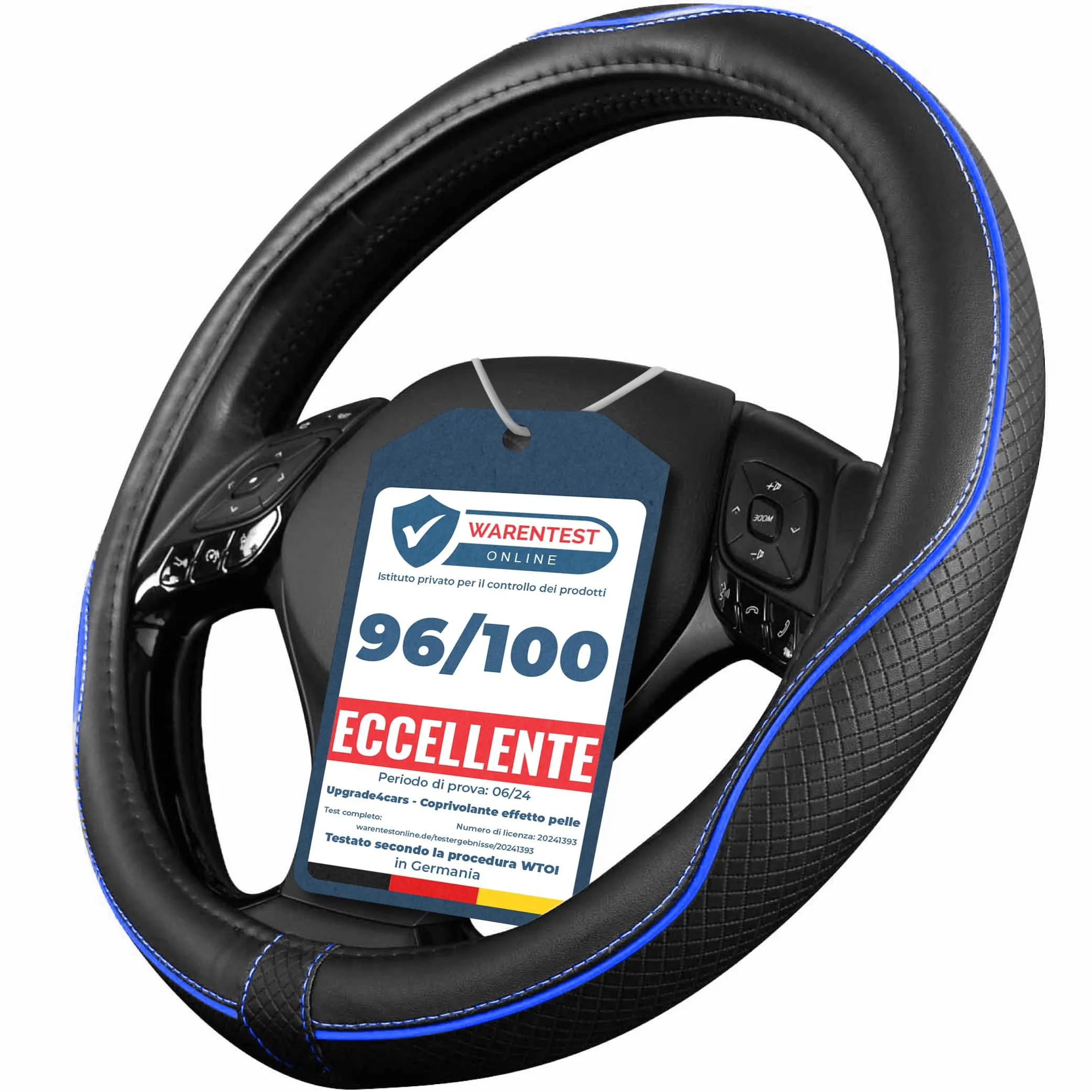 Upgrade4cars Coprivolante Auto Universale Nero Blu in Finta Pelle