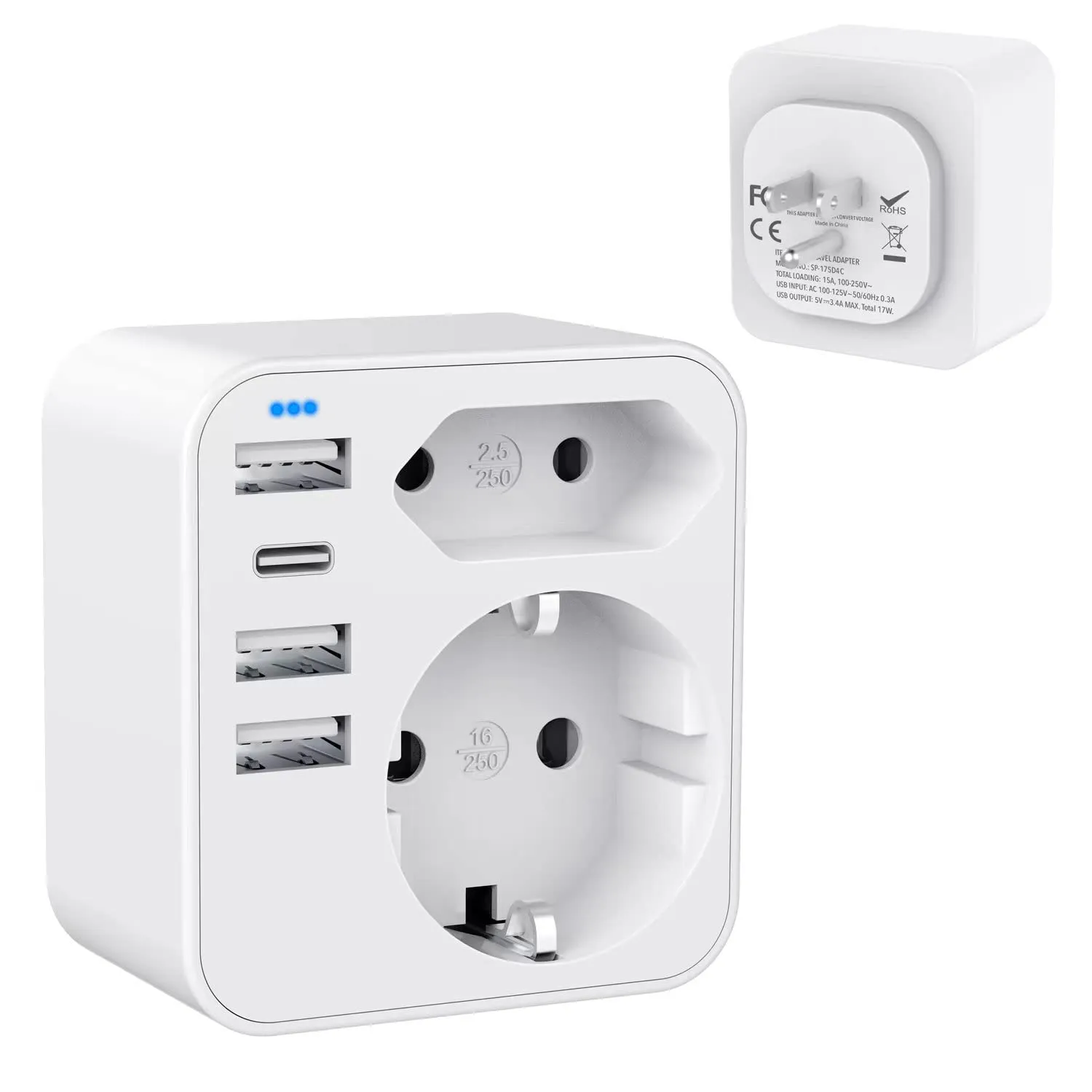 Adattatore di viaggio HANYEAL 6 in 1 con 4 USB