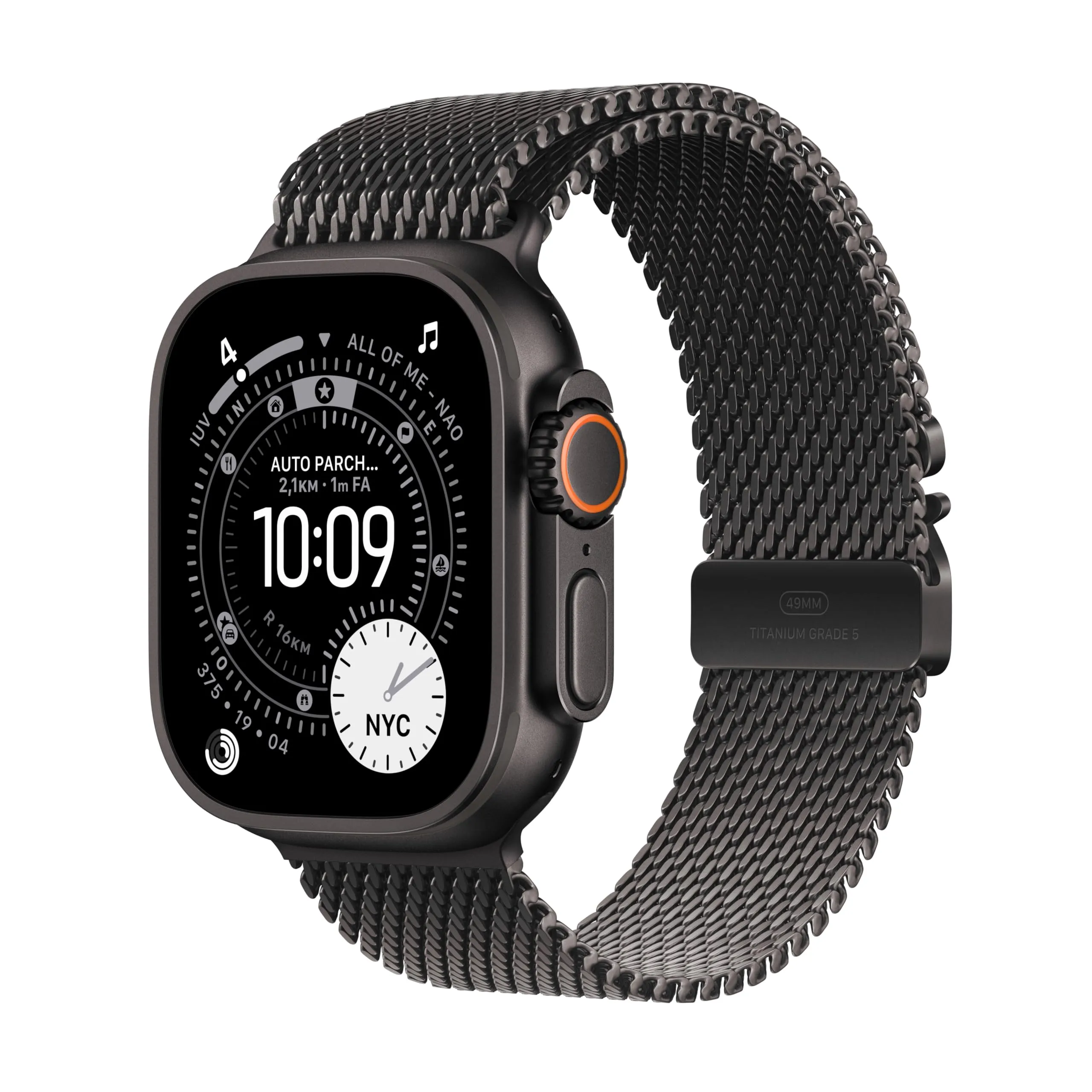 Apple Watch Ultra 3 GPS + Cellular, Cassa 49 mm in titanio nero con Loop in maglia milanese in titanio nero - Medium