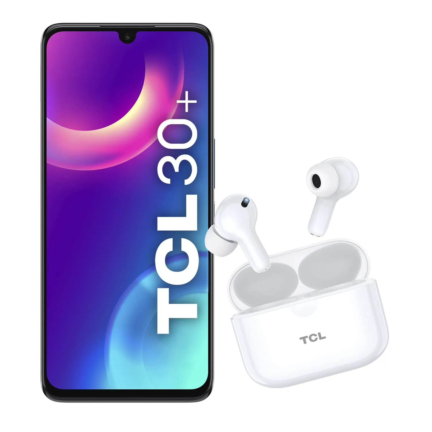 TCL 30+ - Smartphone Dual Sim + Auricolari Wireless TCL 108, Display 6.7" AMOLED 60 Hz, FULL HD+, 128 GB, 4GB RAM, Tripla Camera da 50 Mpx, Android 12, Batteria 5000 mAh, Techno Black [Italia]