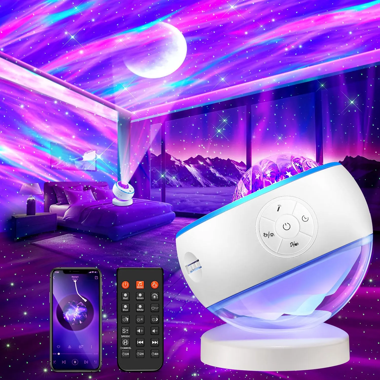 Lampada Proiettore Stelle Aurora Boreale LED RGB con Bluetooth e Telecomando
