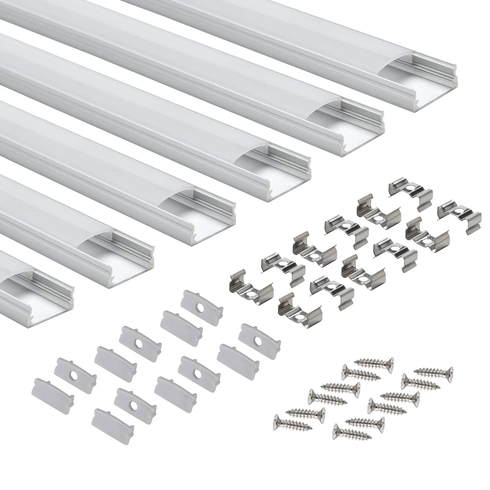 StarlandLed - Profilo LED 6 x 1 m, Kit di 6 profili in alluminio a forma di U con copertura, tappi e clip di montaggio per strisce LED