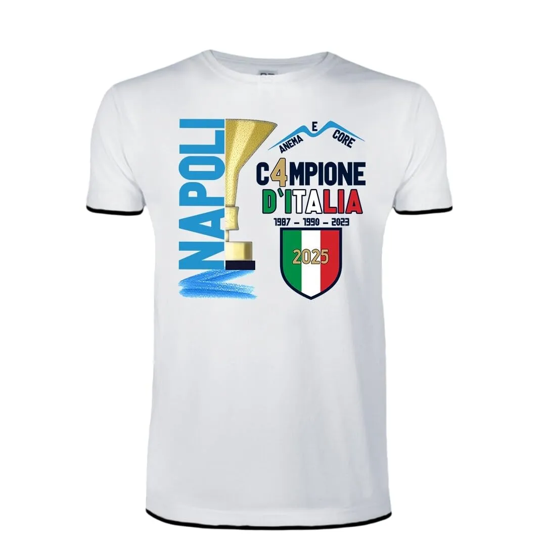 T-Shirt Napoli Partenopeo Cuore Tifoso Scudetto Azzurro Campioni d'Italia 2025 Gufo 4