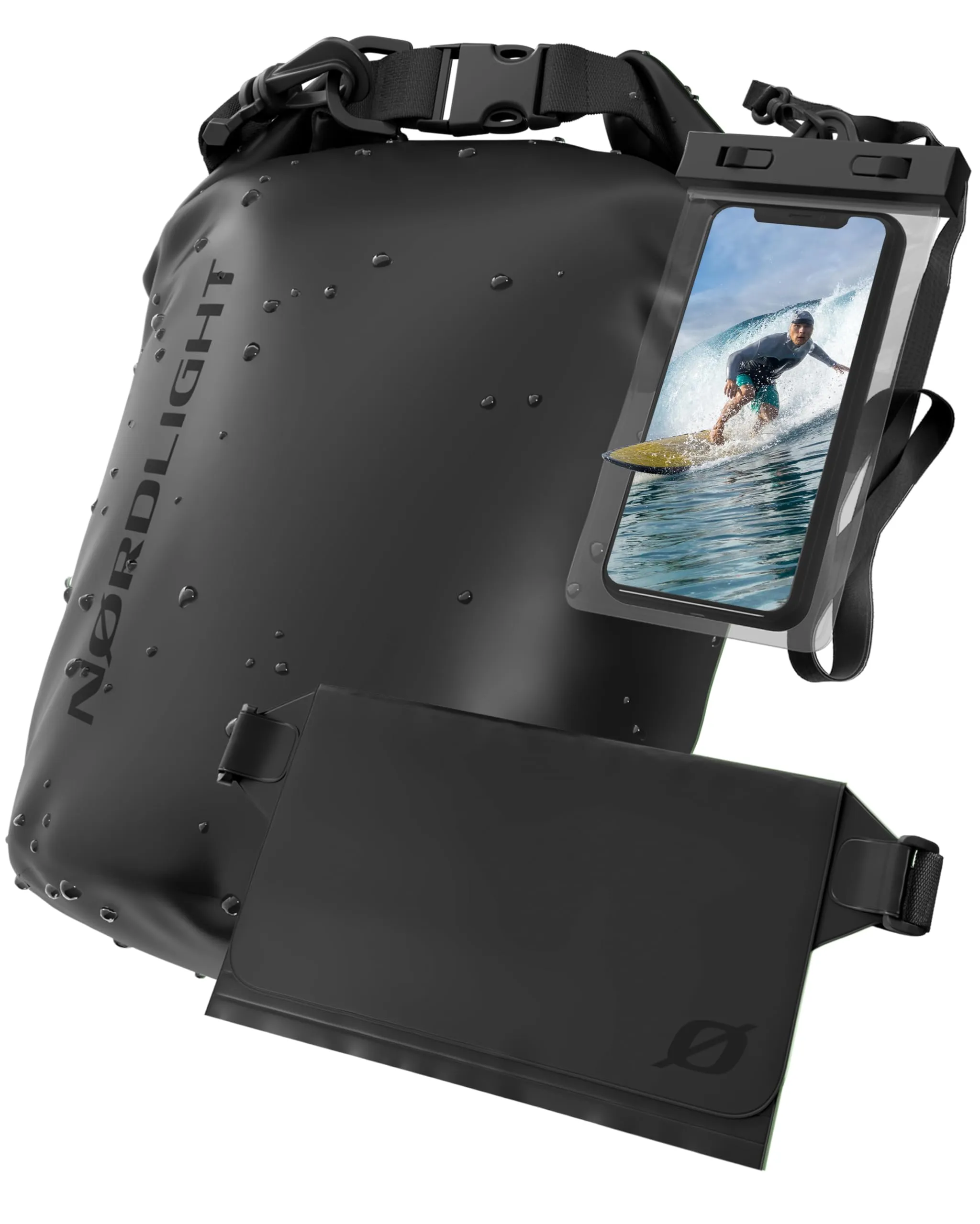 Nordlight Dry Bag 10L Nero: Set Impermeabile con Custodia Smartphone e Marsupio