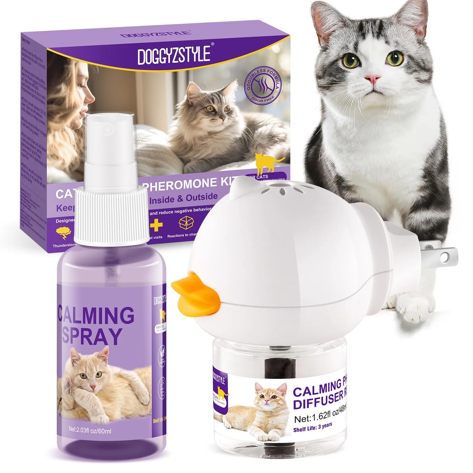 Kit Diffusore di Feromoni Calmanti per Gatti e Spray Calmante