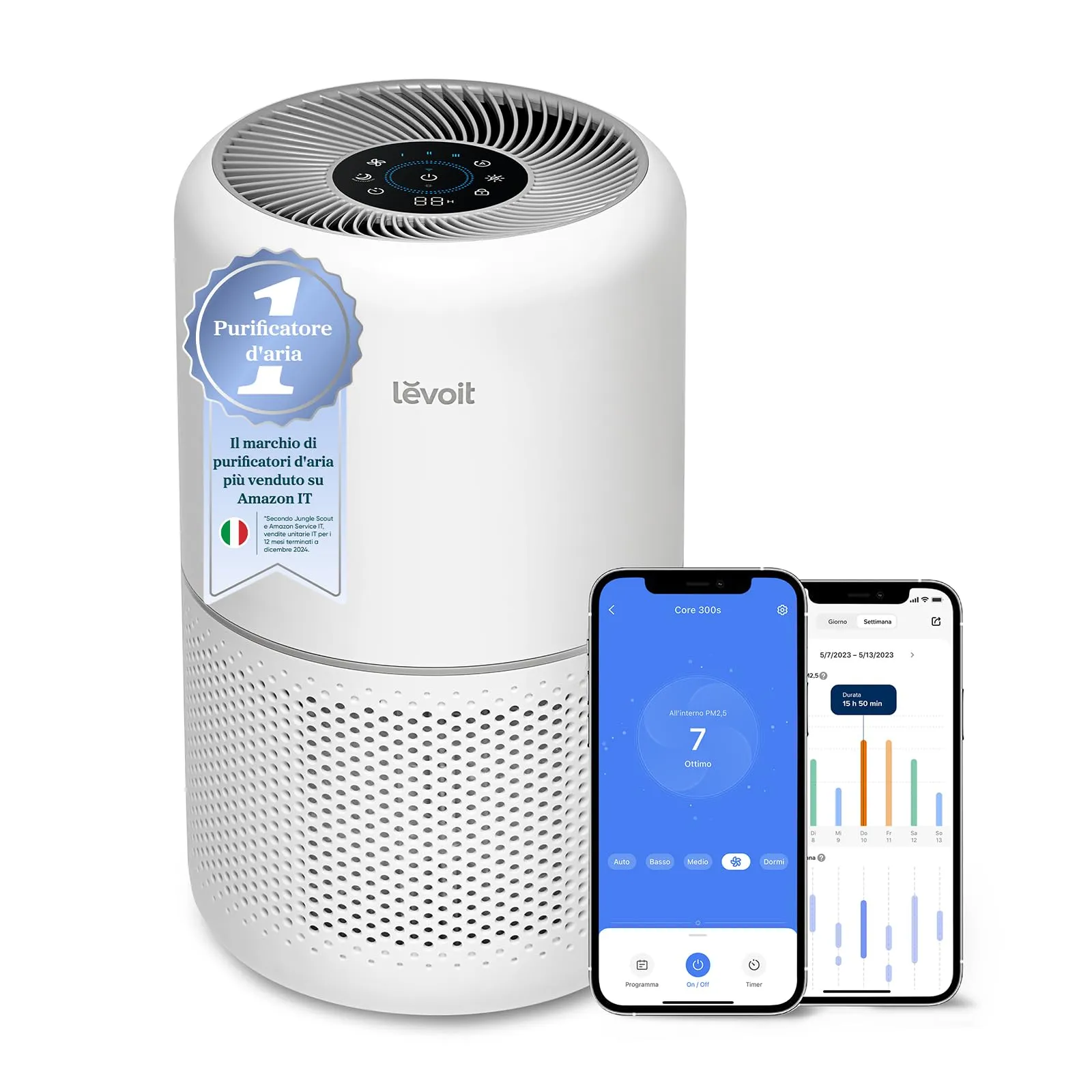 Levoit Core 300S Purificatore d'Aria Intelligente con Filtro HEPA