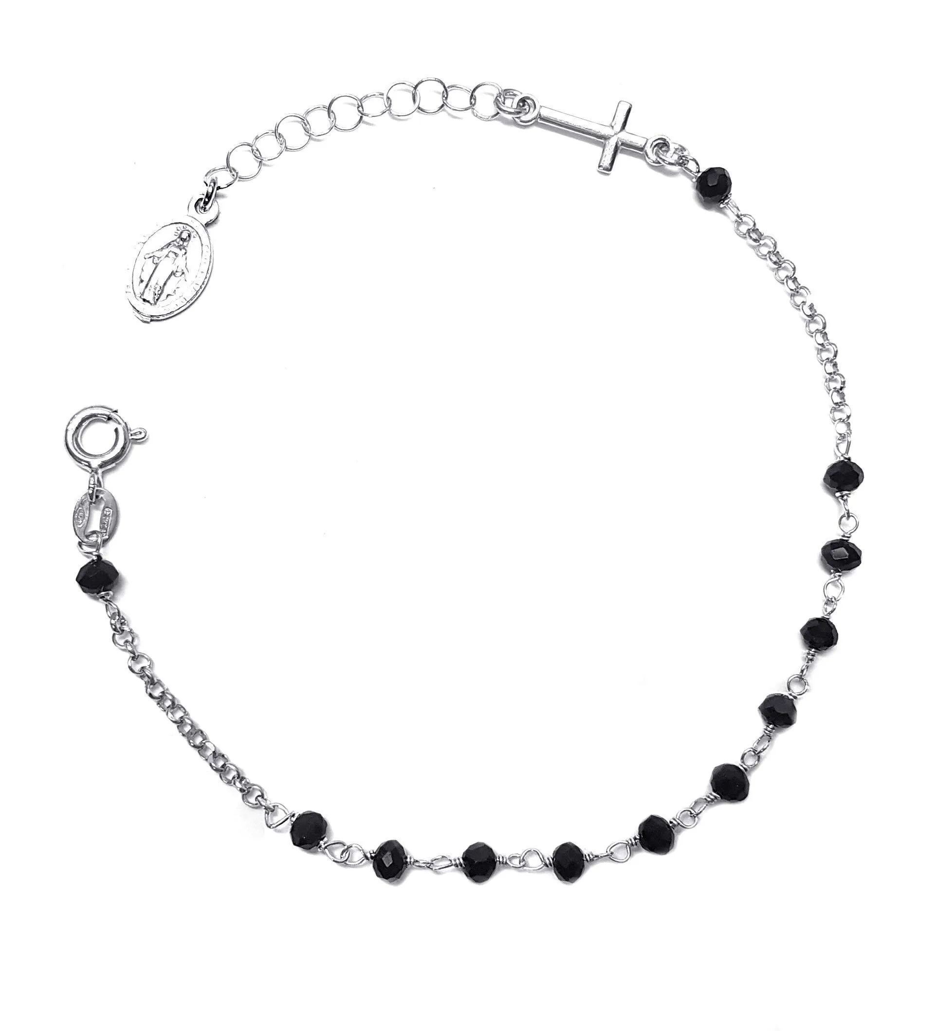 Bracciale Rosario in Argento 925 con Pietre Nere Linea Italia Gioielli