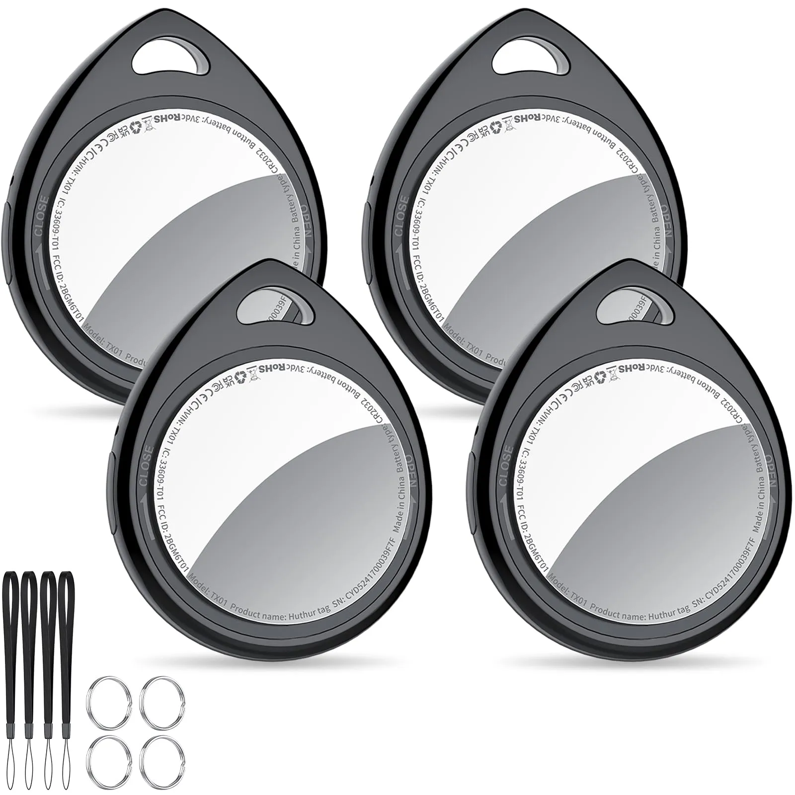 QCOQ® Air Tags 4 Pezzi Neri - Localizzatore Bluetooth per Apple Dov’è