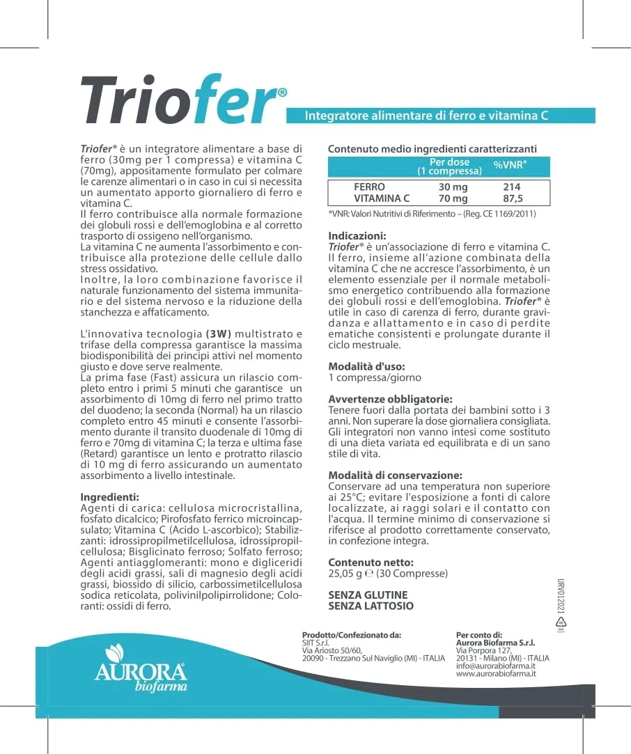 Aurora Biofarma Triofer - Integratore di Ferro e Vitamina C