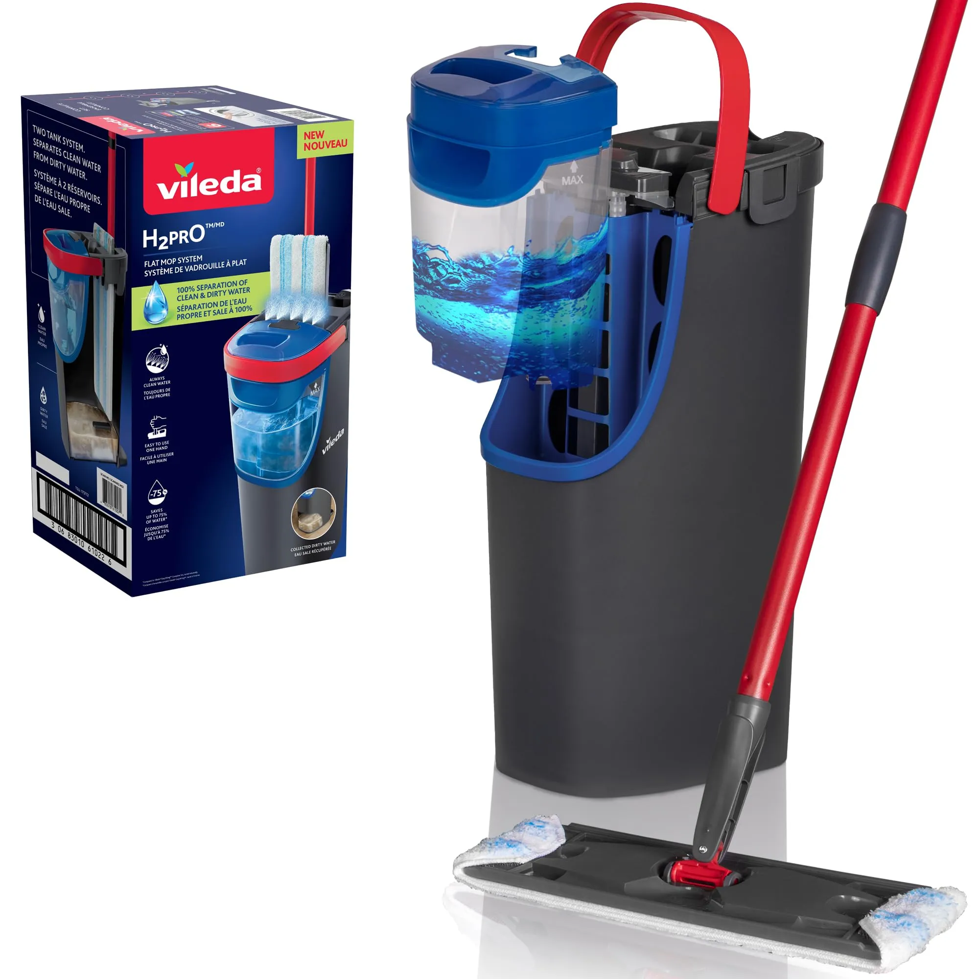 Vileda H2PrO Flat Mop: Sistema Lavapavimenti a Piastra Piatta con Separazione Acqua