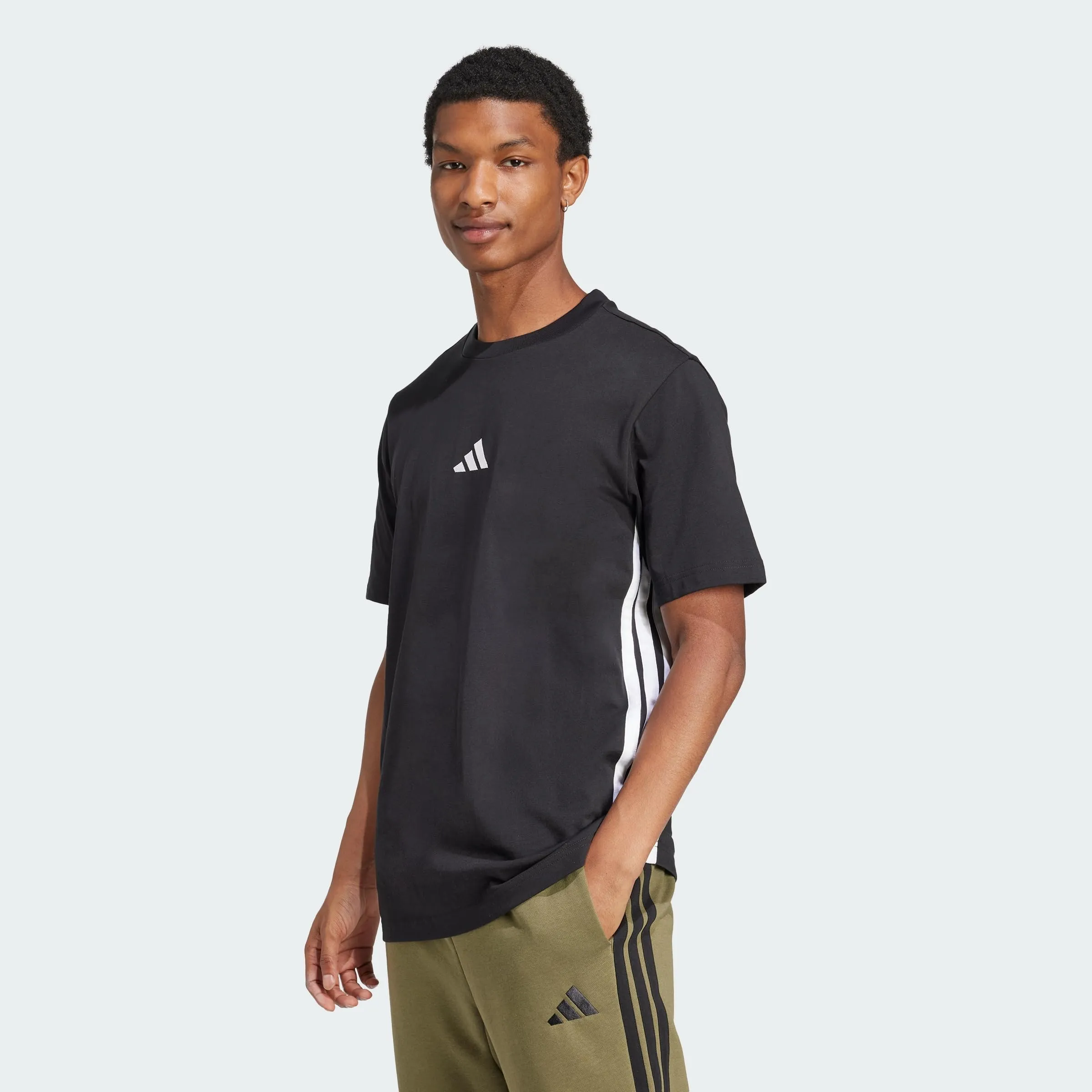 Adidas Essential Three Stripes Tee - Nero/Bianco - Taglia S