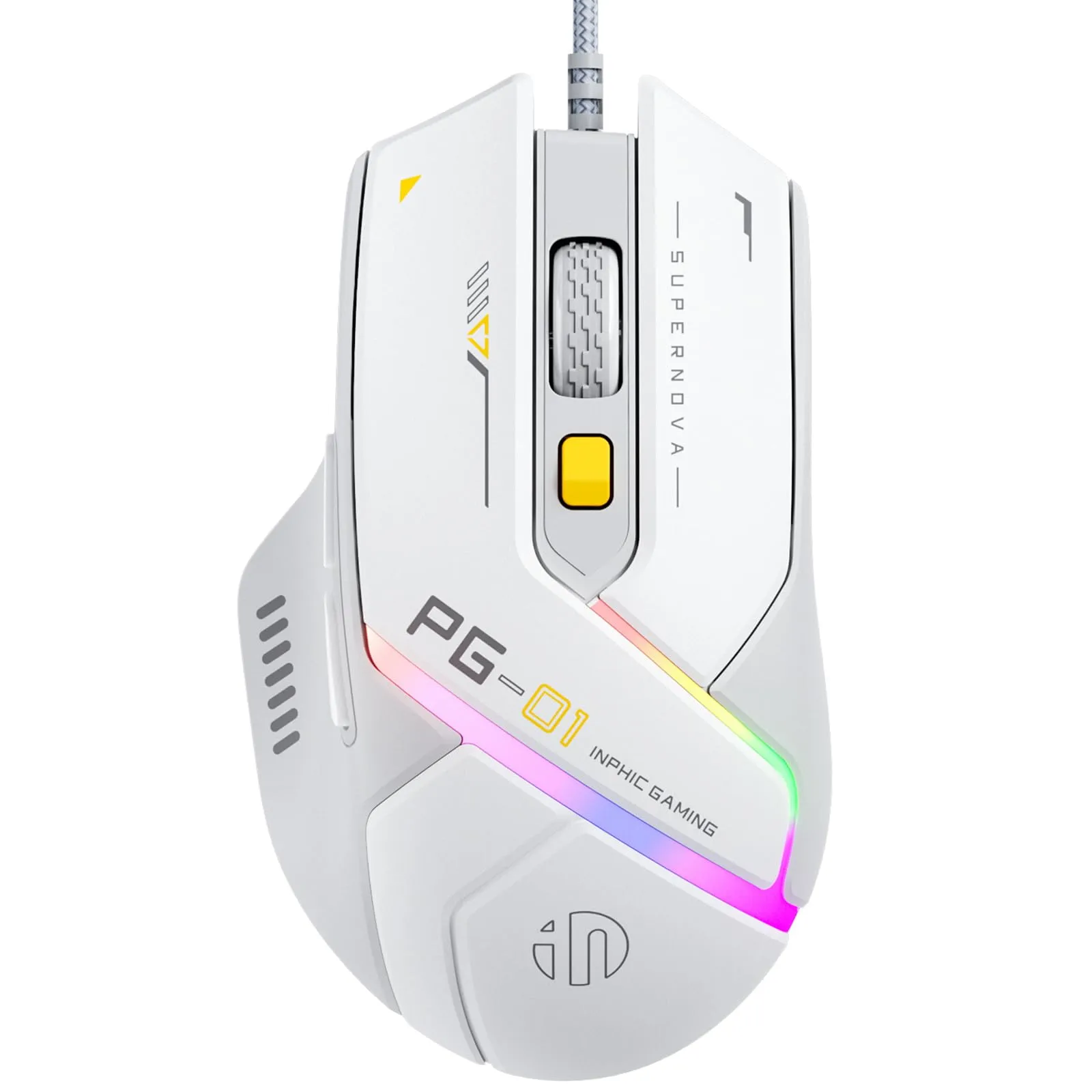 Mouse da gioco cablato INPHIC PG1, 12800 DPI, 6 pulsanti programmabili, retroilluminazione RGB