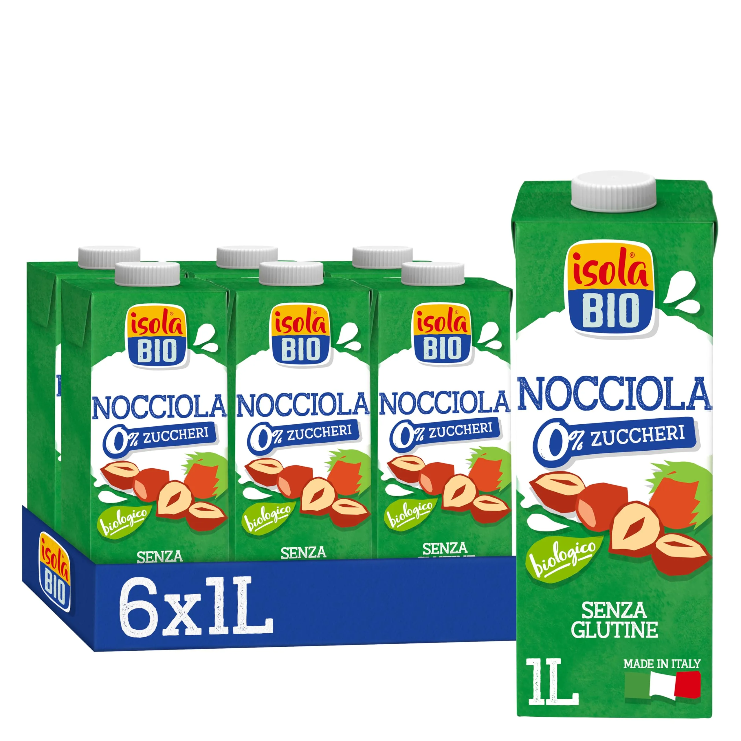 ISOLA BIO Nocciola Zero Zuccheri, Bevanda Biologica alla Nocciola, 6x1L
