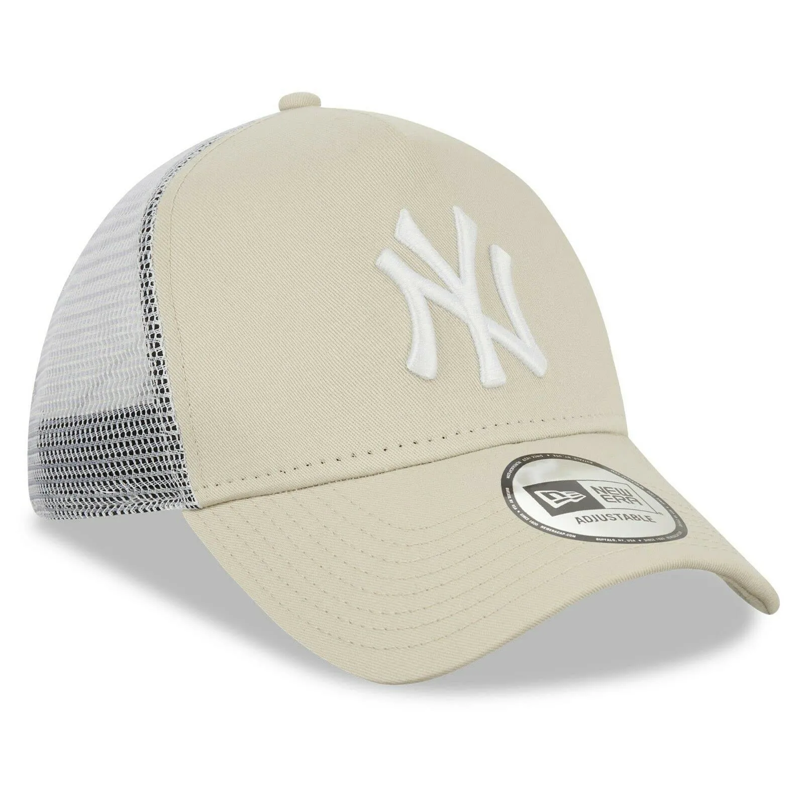 New Era New York Yankees MLB League Essential Beige Bianco A-Frame Berretto da Camionista Regolabile
