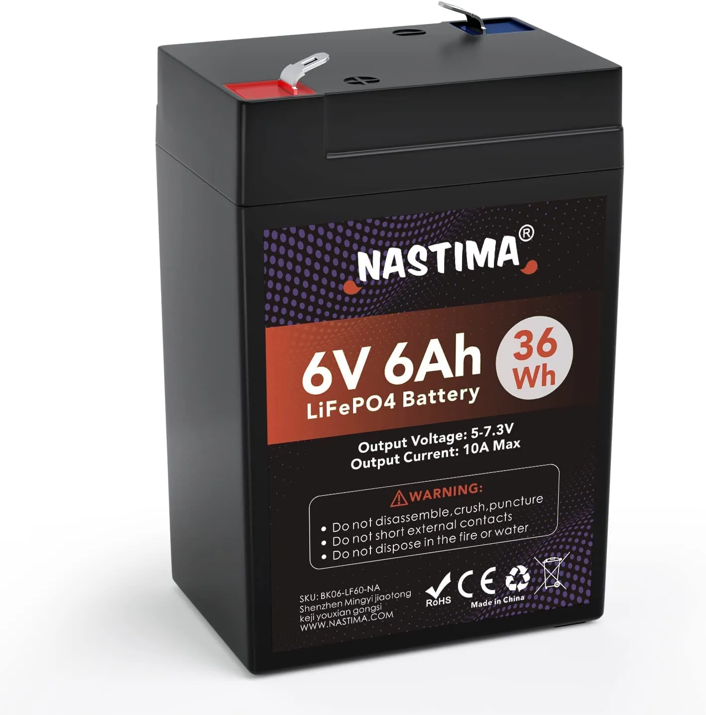 NASTIMA Batteria Ricaricabile 6V 6Ah LiFePO4