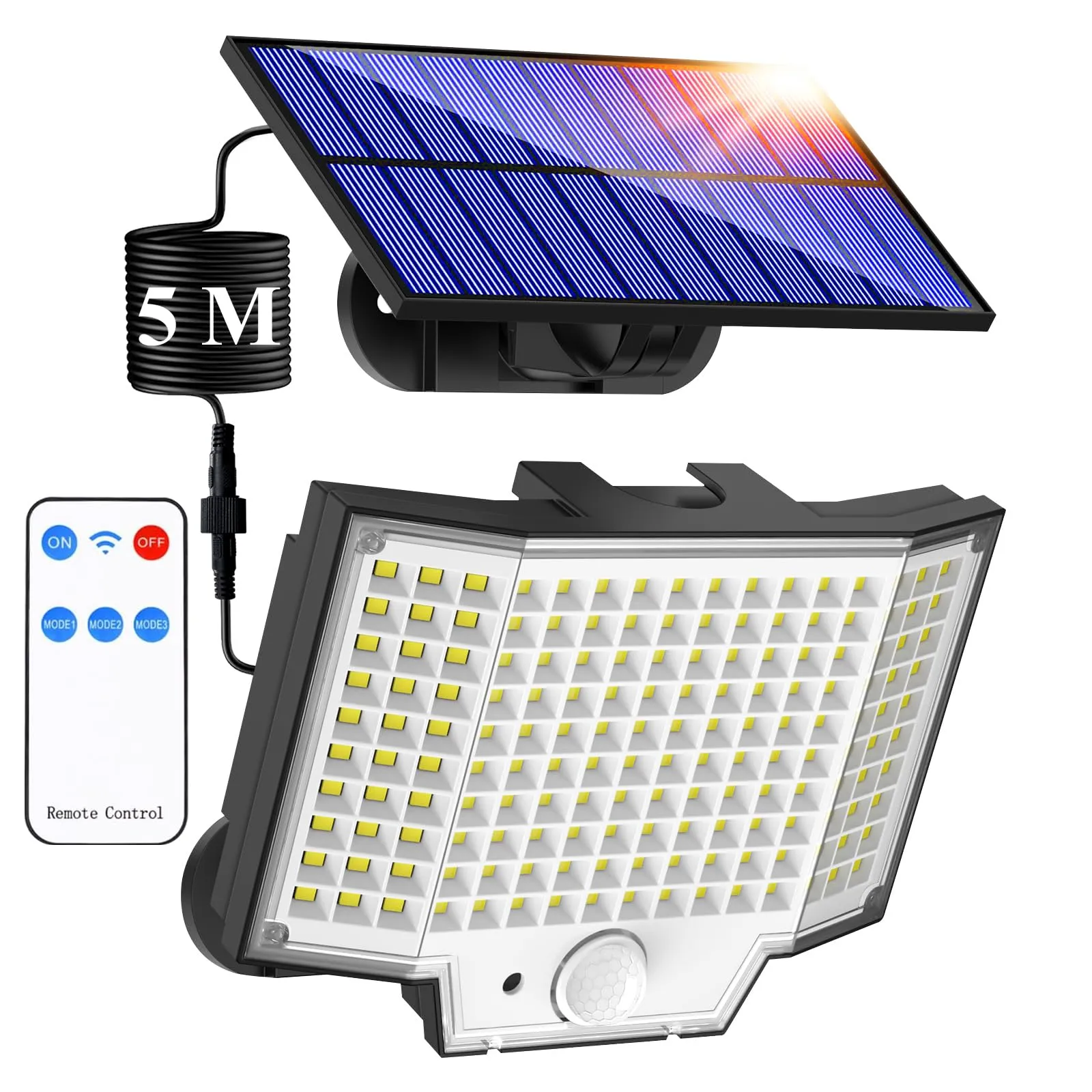Faretto LED Solare da Esterno 348 LED, 2000LM, 270°, 3 Modalità