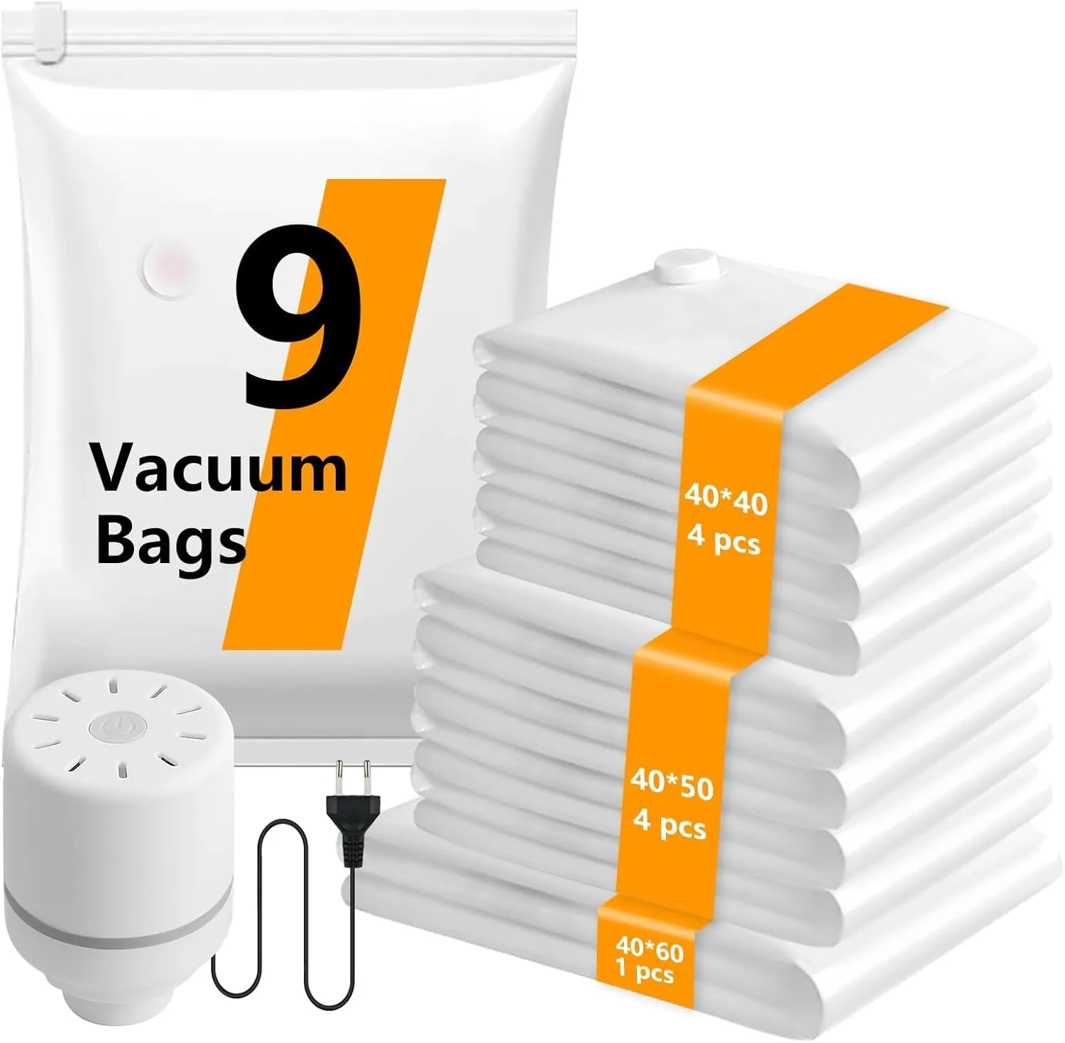 Sacchi Sottovuoto Vestiti con Pompa Elettrica - Kit da 9 Pezzi Riutilizzabili