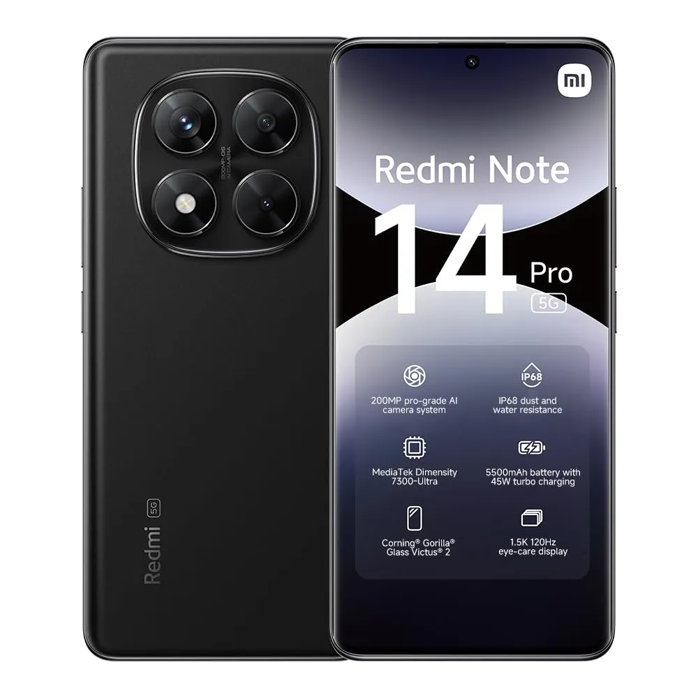 Xiaomi Redmi Note 14 Pro 5G Nero - 8GB RAM, 256GB Memoria, Fotocamera 200MP AI e Ricarica Turbo 45W