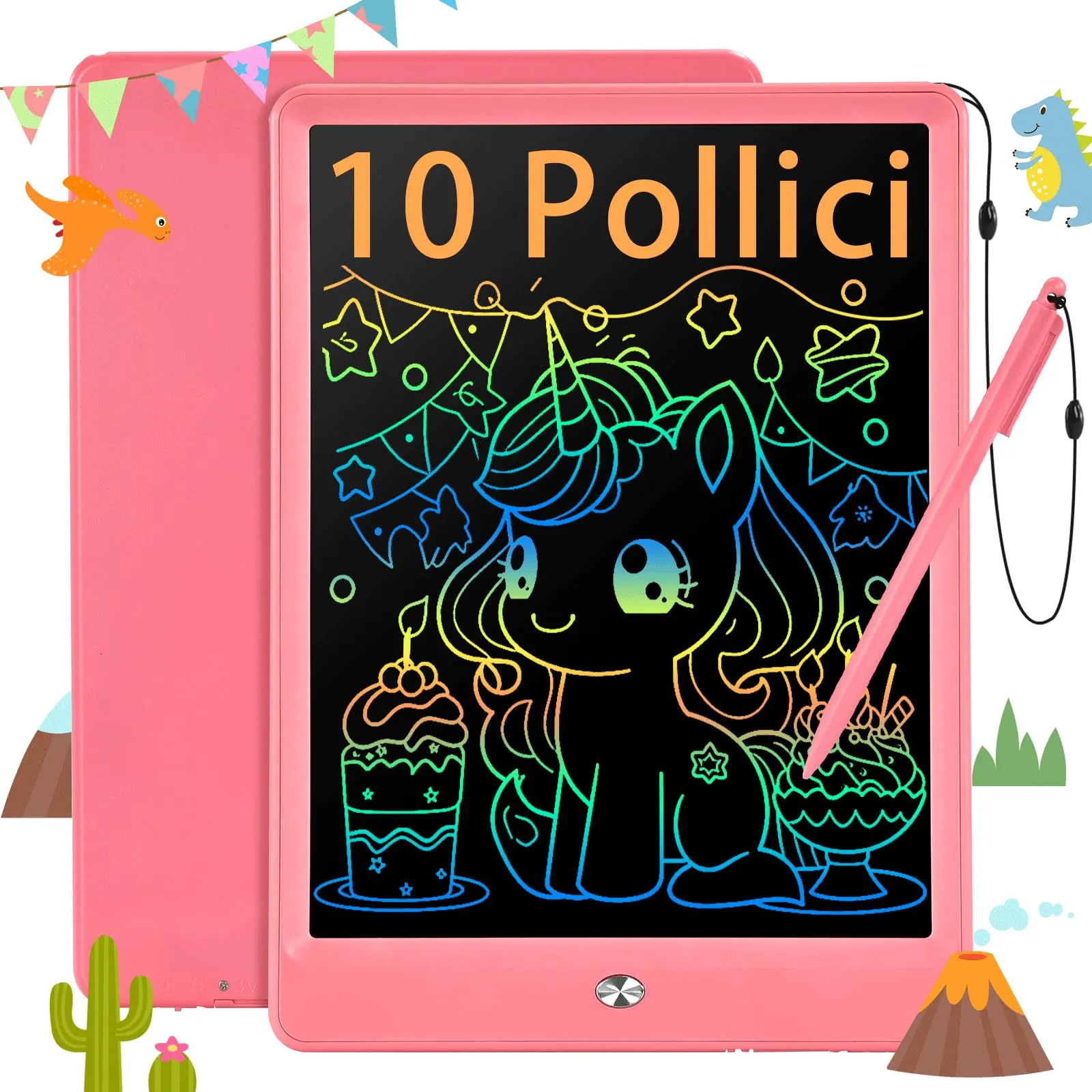 EooCoo Tavoletta Grafica LCD Rosa per Bambini - 10 Pollici
