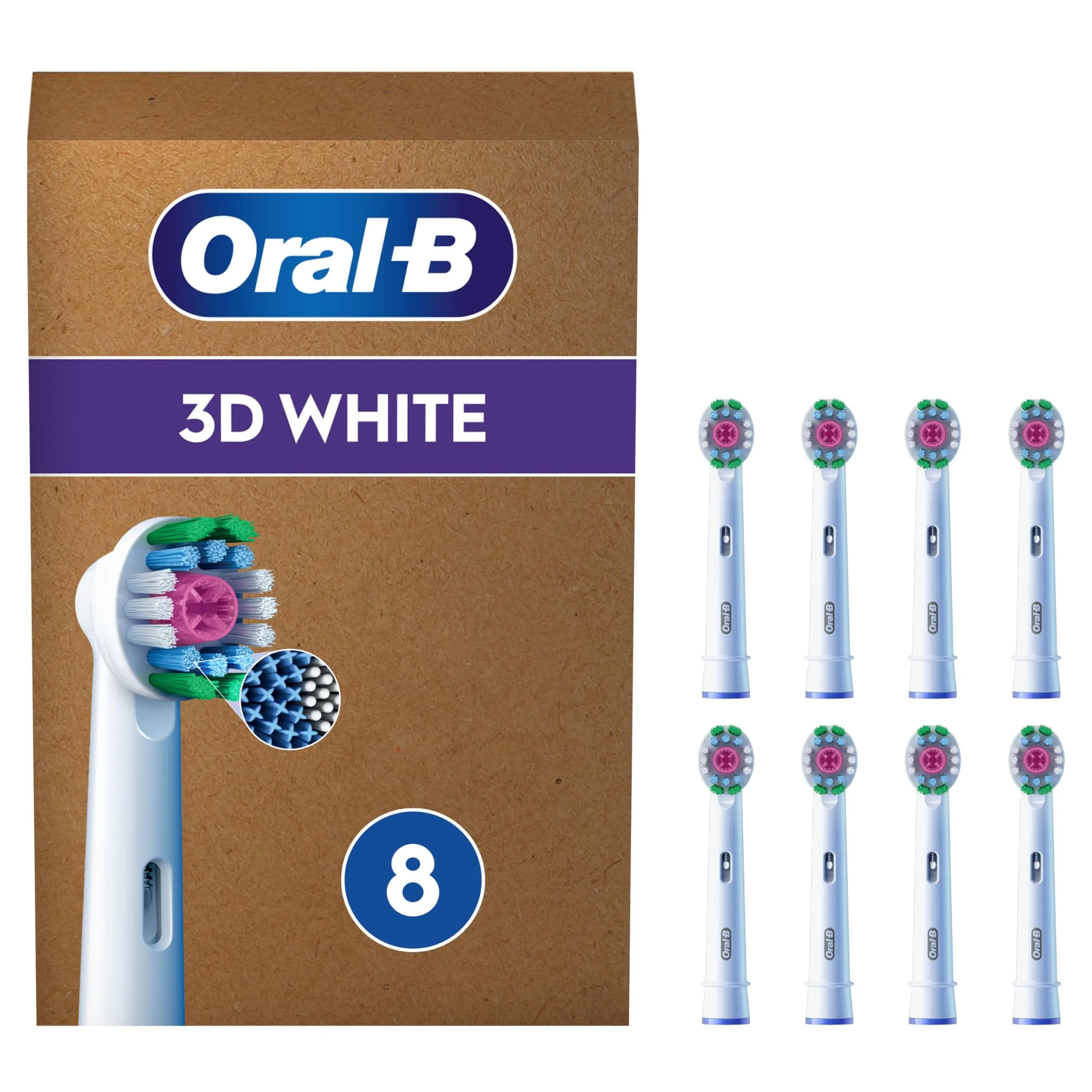 Oral-B 3D White Testine di Ricambio per Spazzolino Elettrico - 8 Pezzi