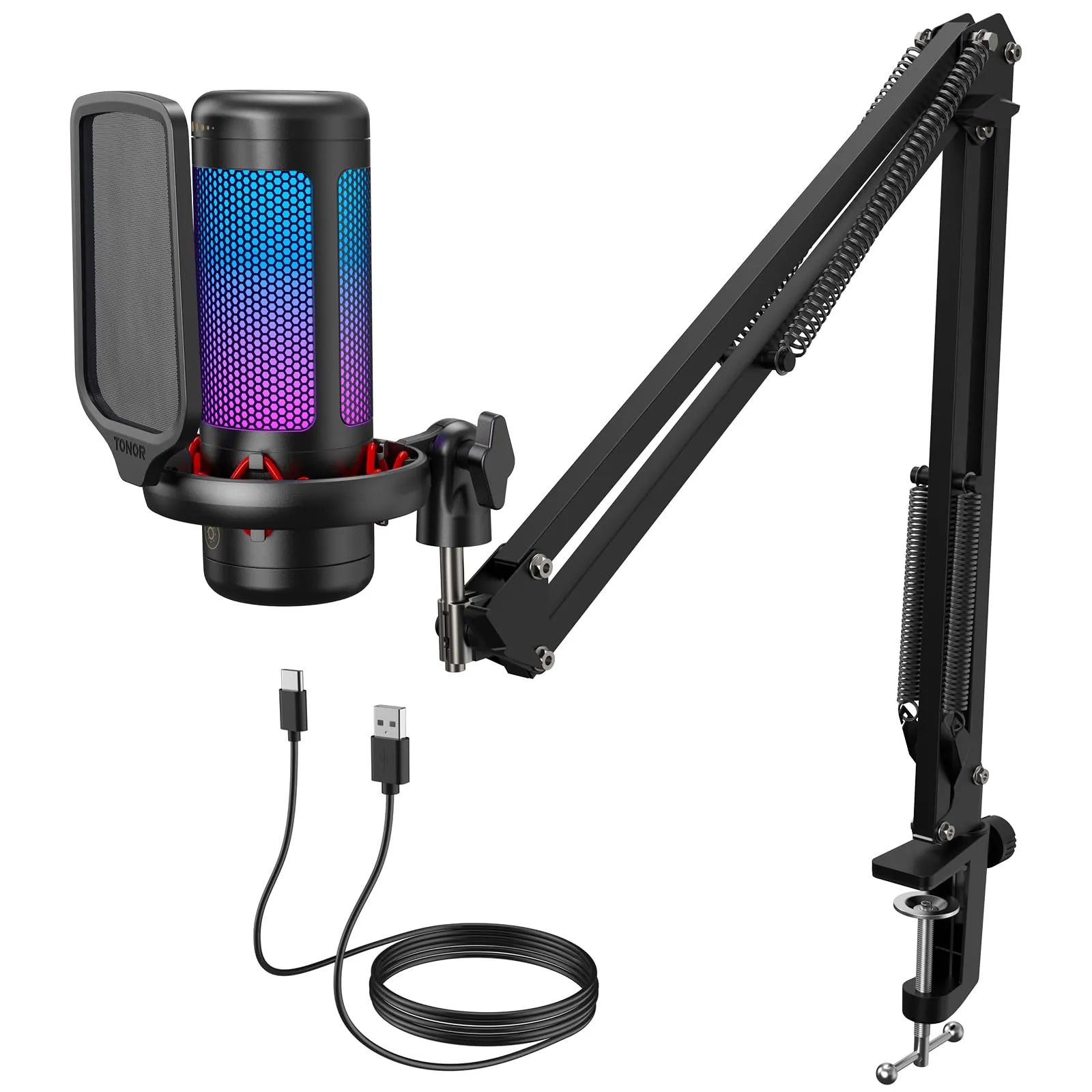 TONOR TC310+ Microfono USB da Gaming con Illuminazione RGB e Braccio Regolabile