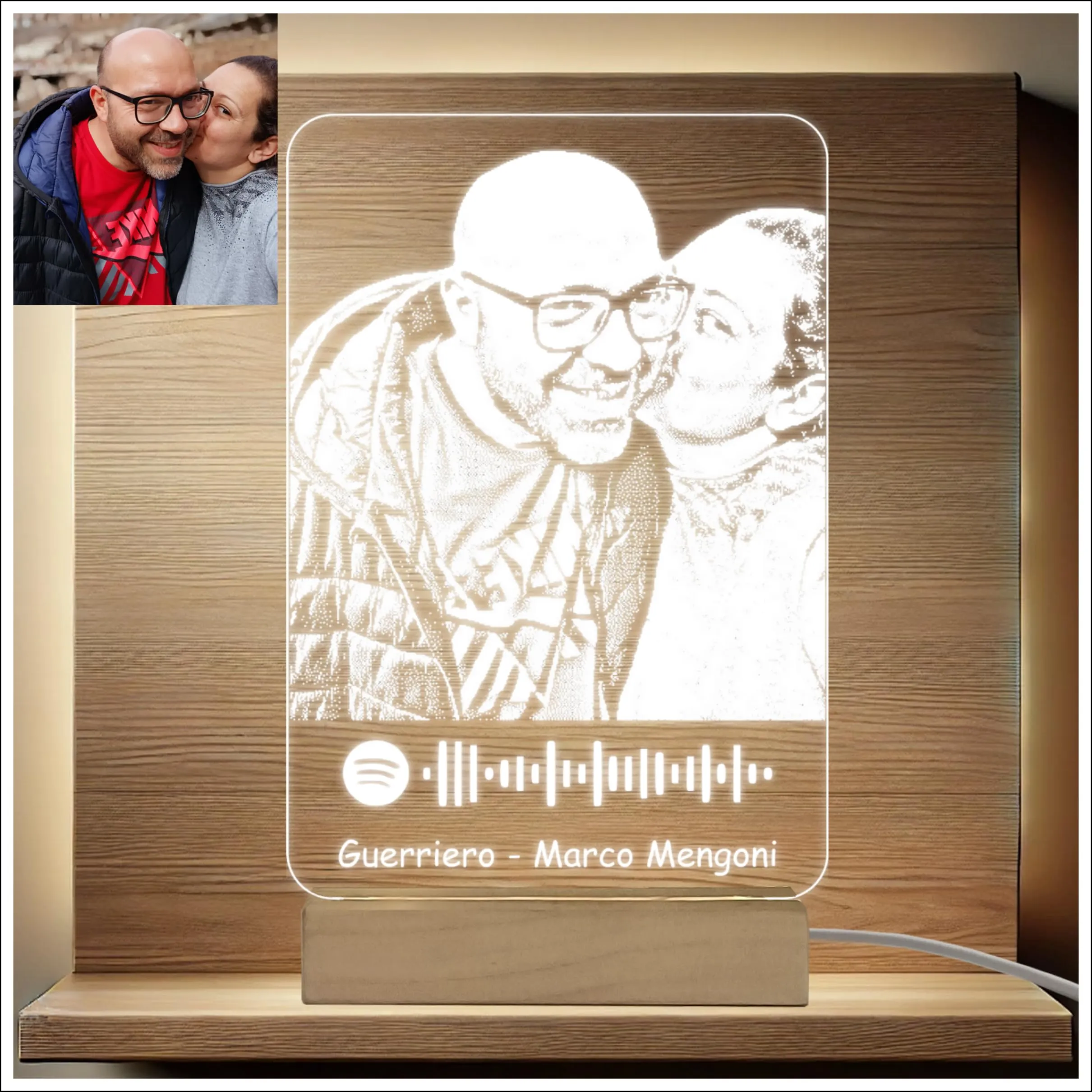 Lampada LED personalizzata con foto, logo, frase o Spotify