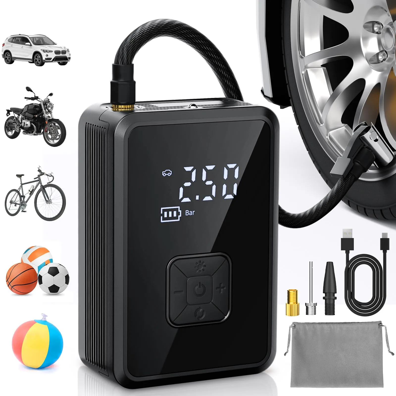 Oasser Mini Compressore Aria Portatile Digitale 150PSI con LED