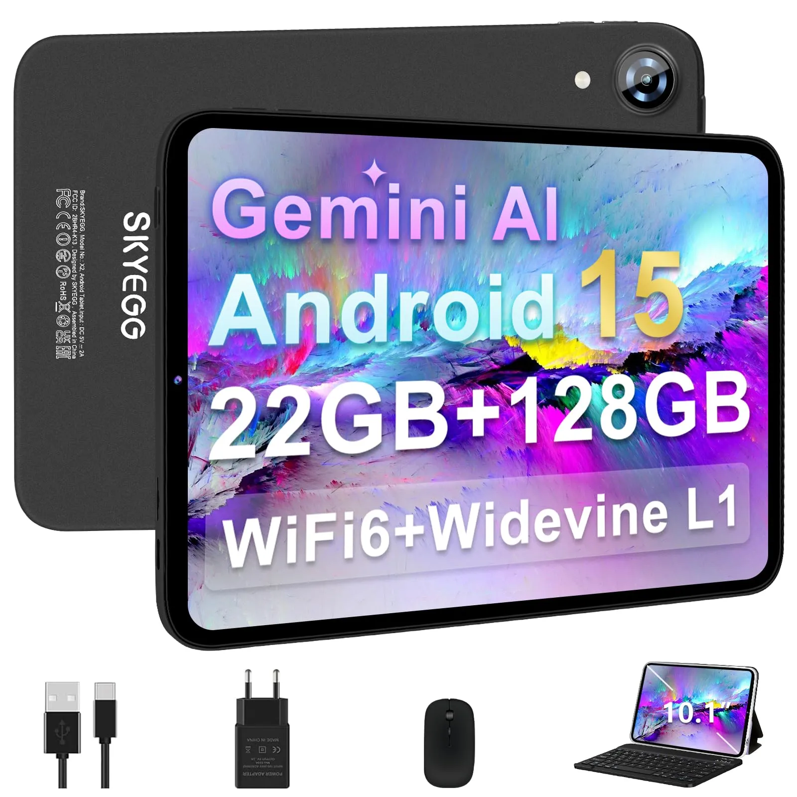Tablet 10 Pollici Android 14, 22GB RAM, 128GB ROM, Azzurro