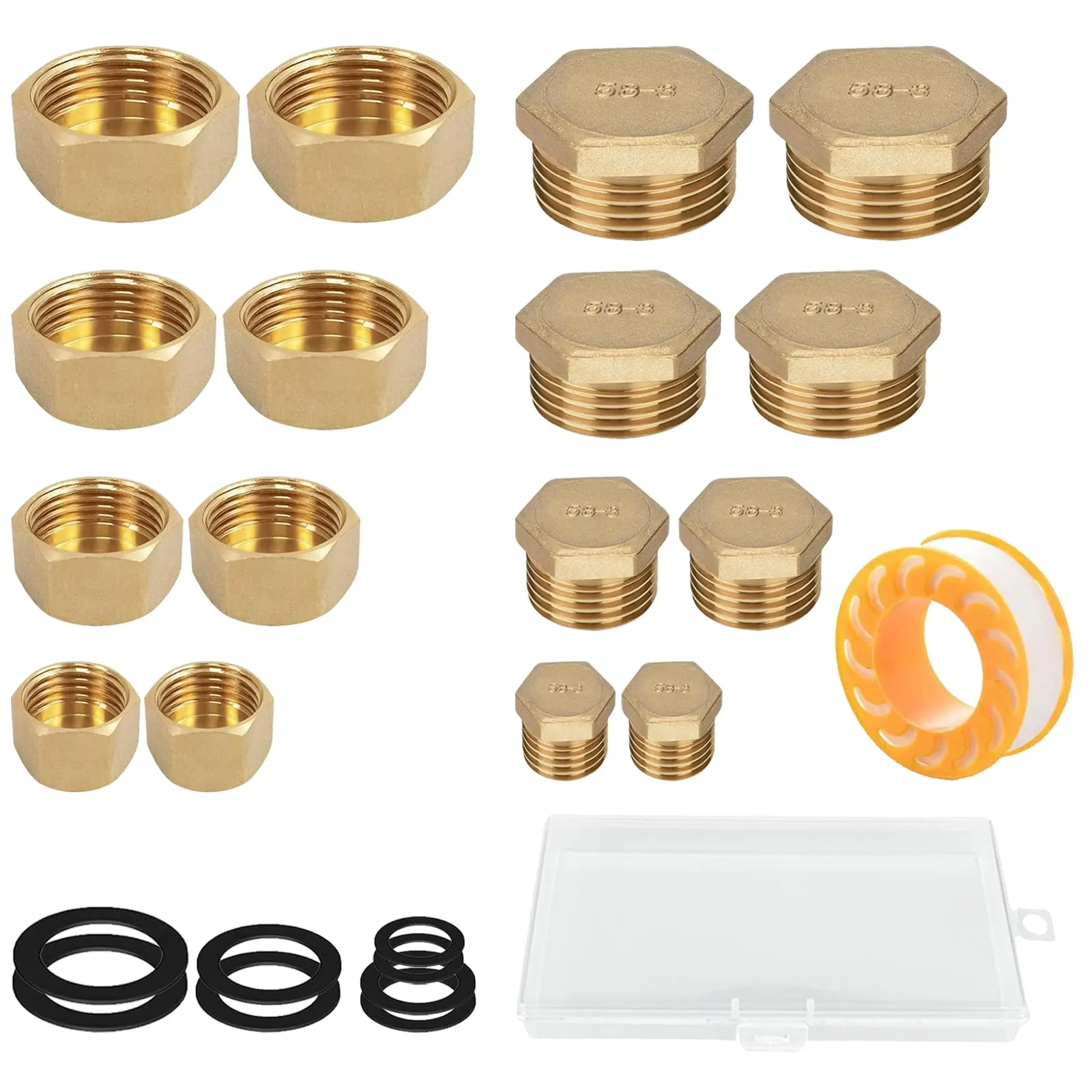 WISIRENT 16 Pcs Kit di Tappi in Ottone per Tubi Acqua con Filettature Interne ed Esterne