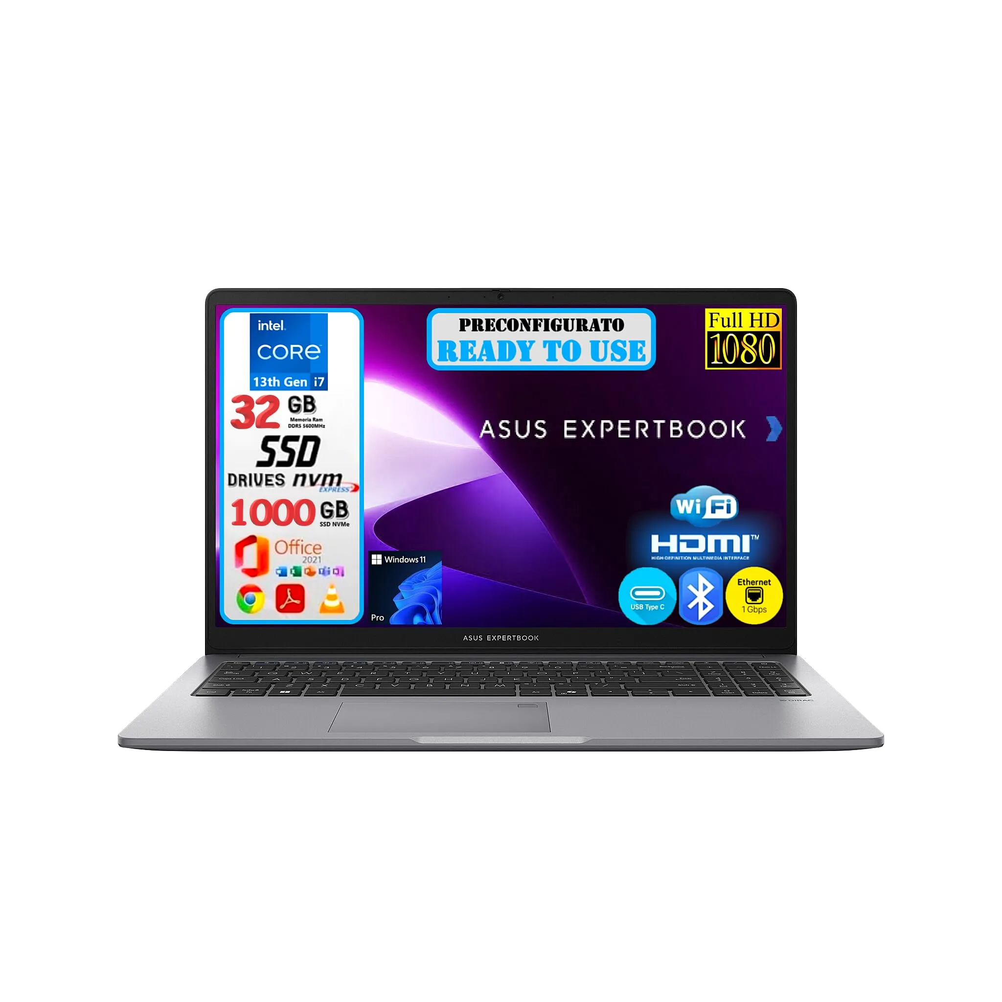 ASUS ExpertBook P1 (P1503) i7-13620H, 32GB RAM, 1TB SSD, 15.6" FHD, Windows 11 Pro
