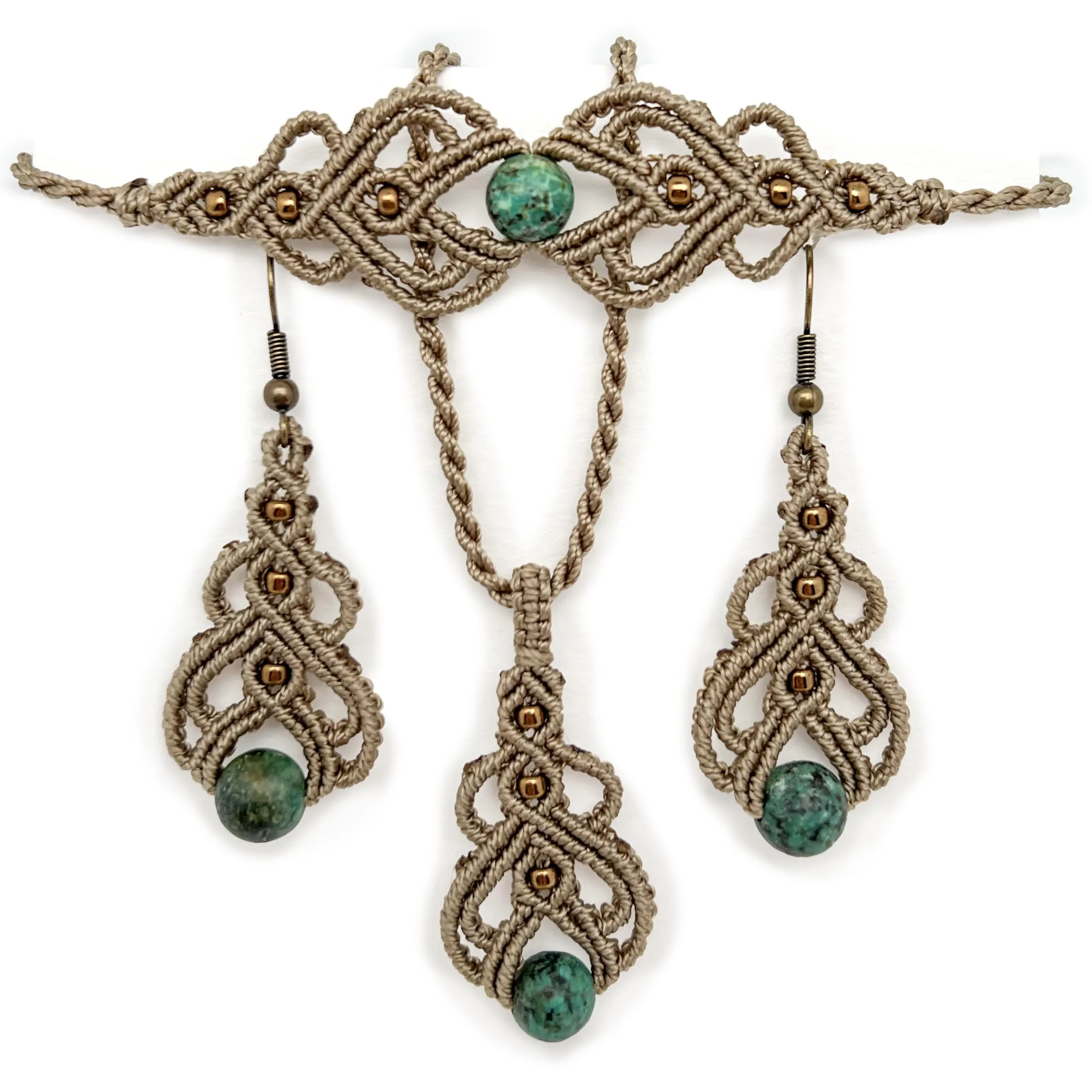 Parure Collana e Orecchini Aulite Macramè - Eleganza Etnica Bohemien