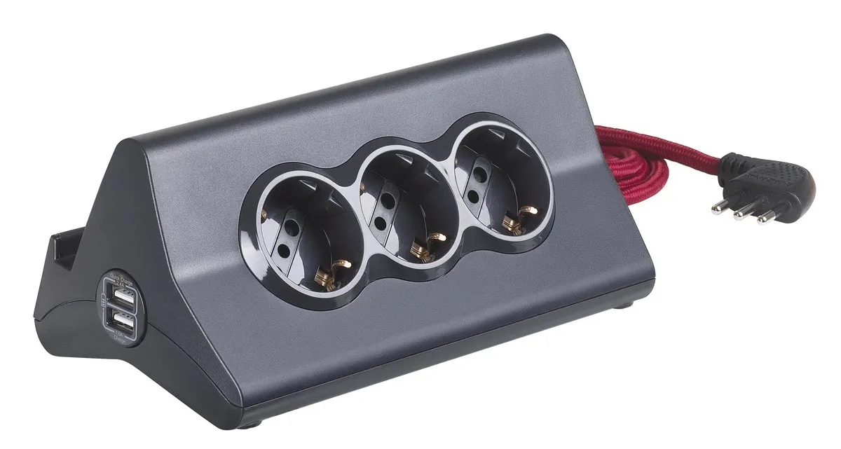 BTicino S3713GBU Ciabatta Multipresa da Scrivania con USB, 3 Prese e Interruttore