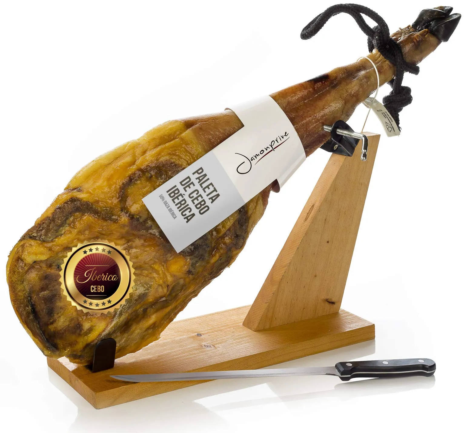 Prosciutto Spagnolo Pata Negra Ibérico (Spalla) 4-4.5 Kg con Porta Prosciutto e Coltello - Jamon Iberico (Paleta Cebo)