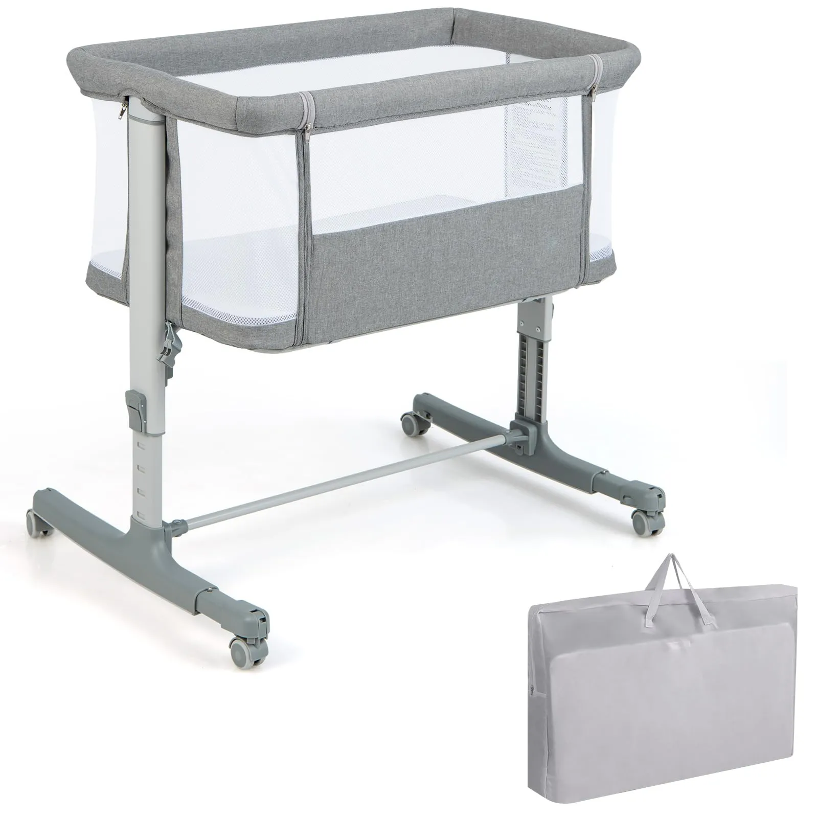 COSTWAY Culla Neonato 3 in 1 Fianco Letto Dondolo Co-Sleeping Grigia