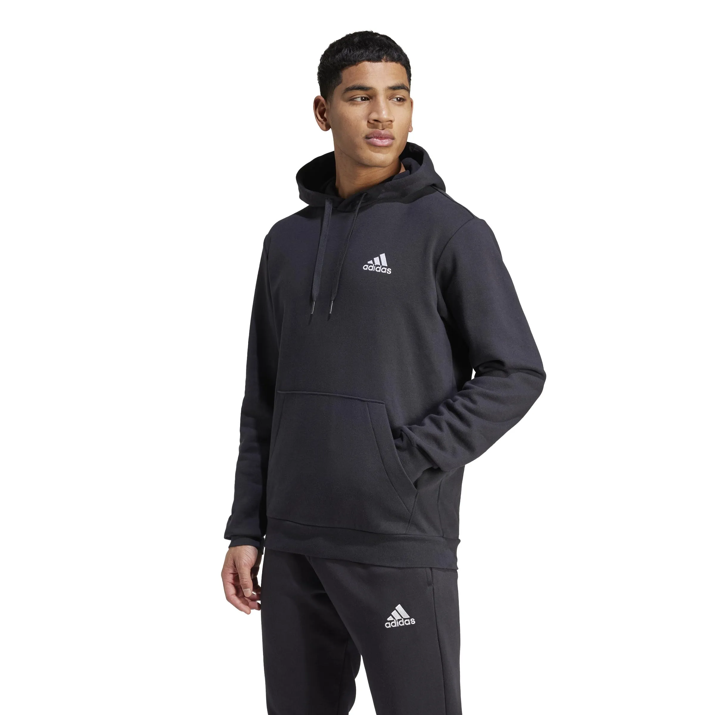 adidas Essentials Fleece Hoodie Felpa con cappuccio, Nero/Bianco, L Uomo