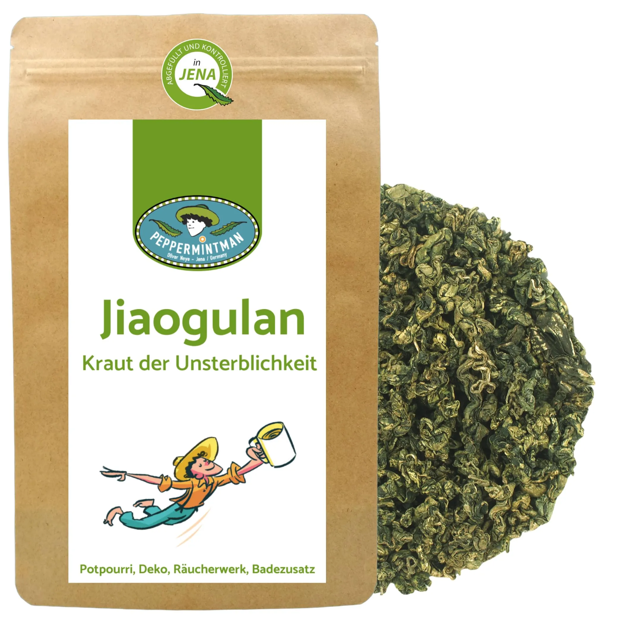 Jiaogulan Premium PeppermintMan - 120g di Foglie Intere per Infusi Ricchi di Benessere