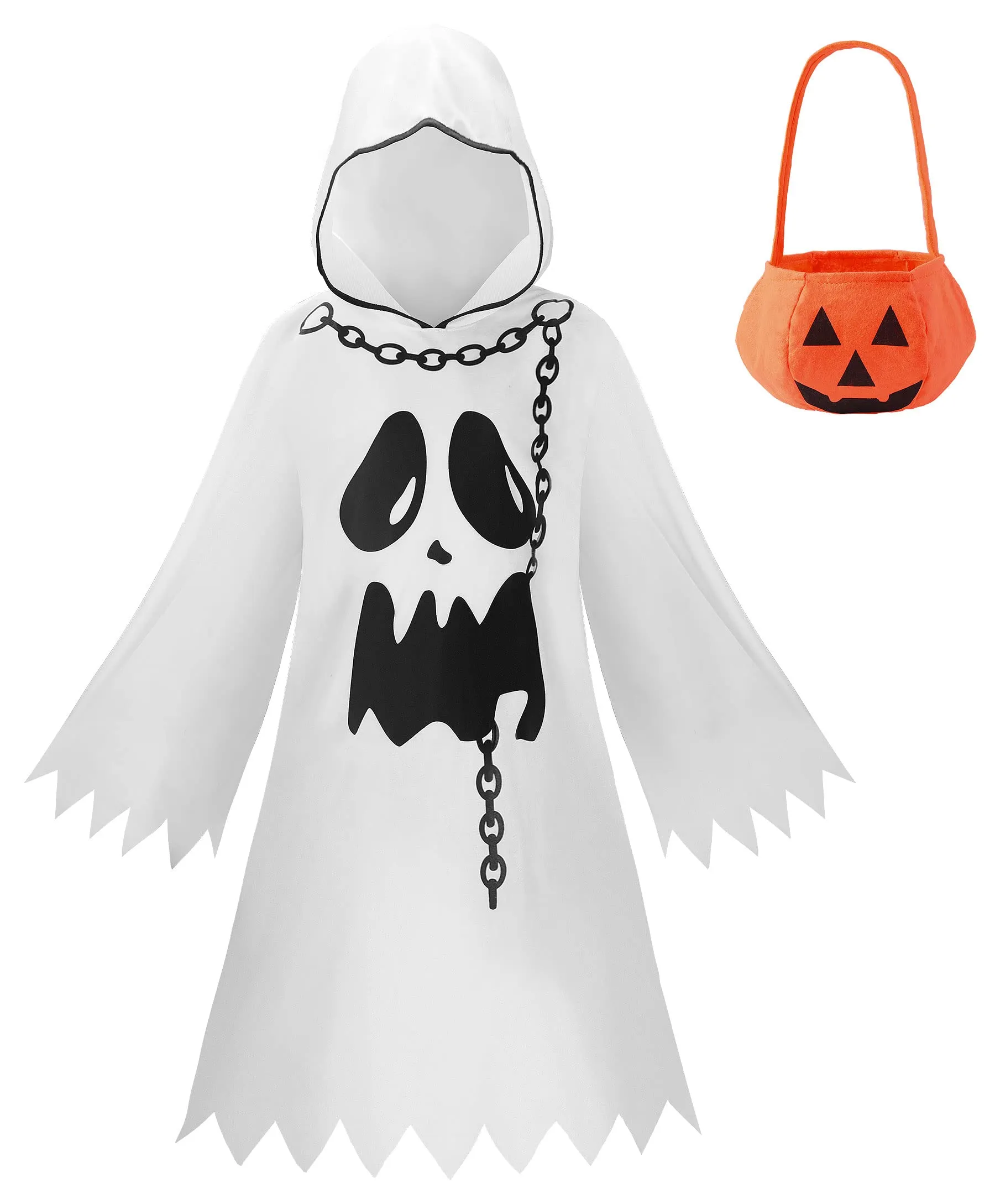 ReliBeauty Costume da Fantasma per Bambino con Cestino di Zucca