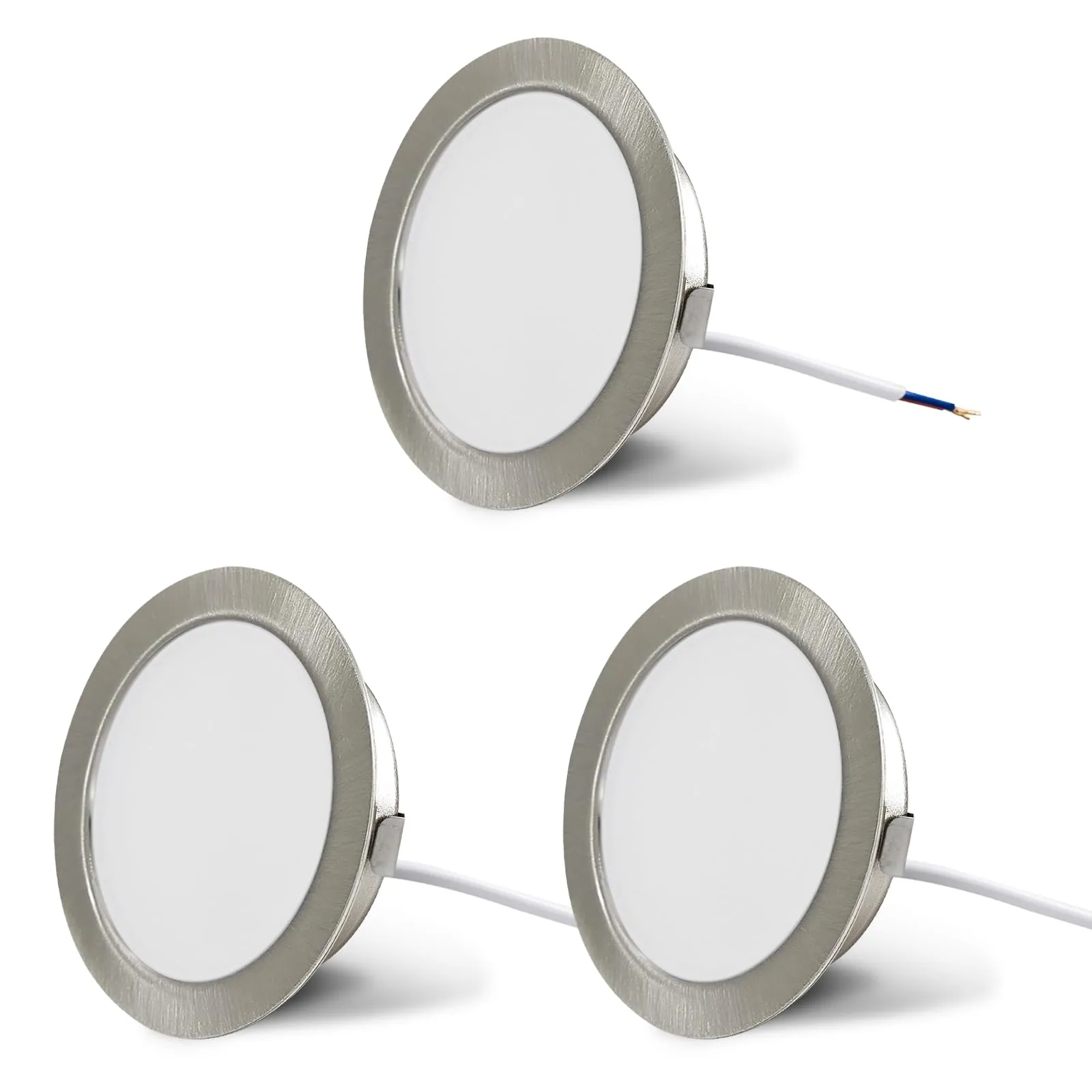 Set di 3 Faretti LED da Incasso per Mobili, 230V, 3.5W, IP44, G4, 4000K, Nickel Spazzolato