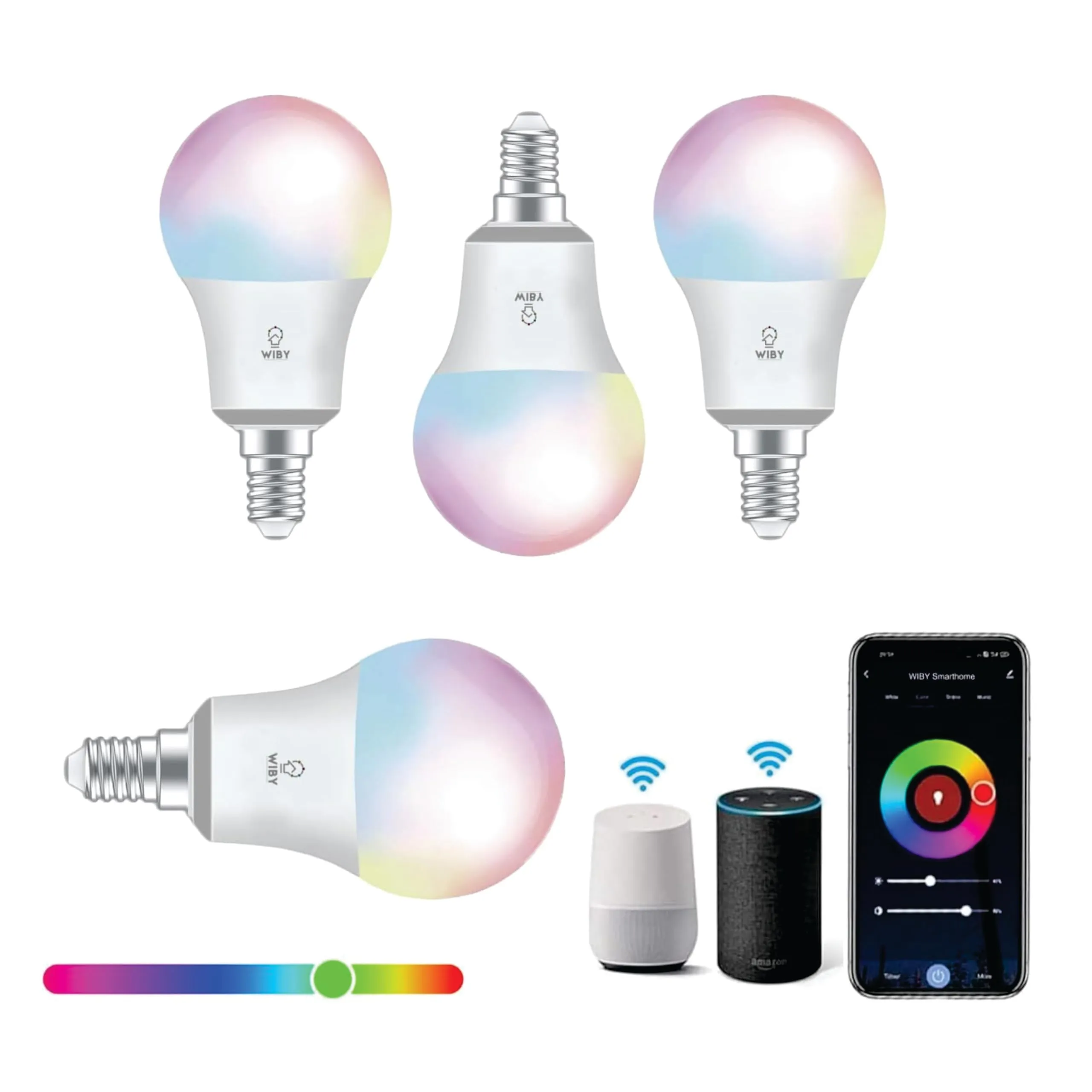 Lampadina LED Smart Wi-Fi E14 RGBWW Dimmerabile, Compatibile con Alexa e Google Home