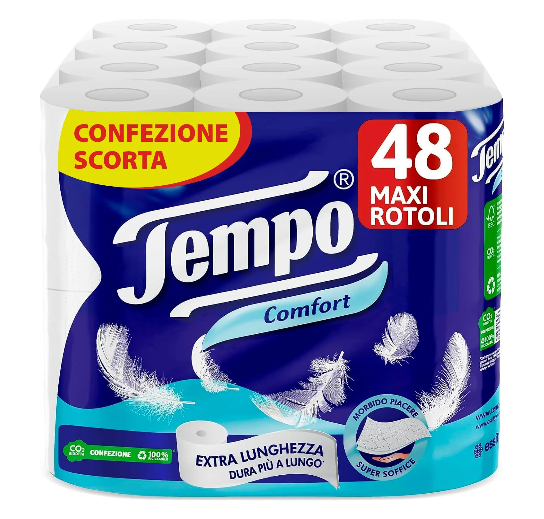 Tempo Carta Igienica Comfort, Morbida e Resistente - 48 Maxi Rotoli