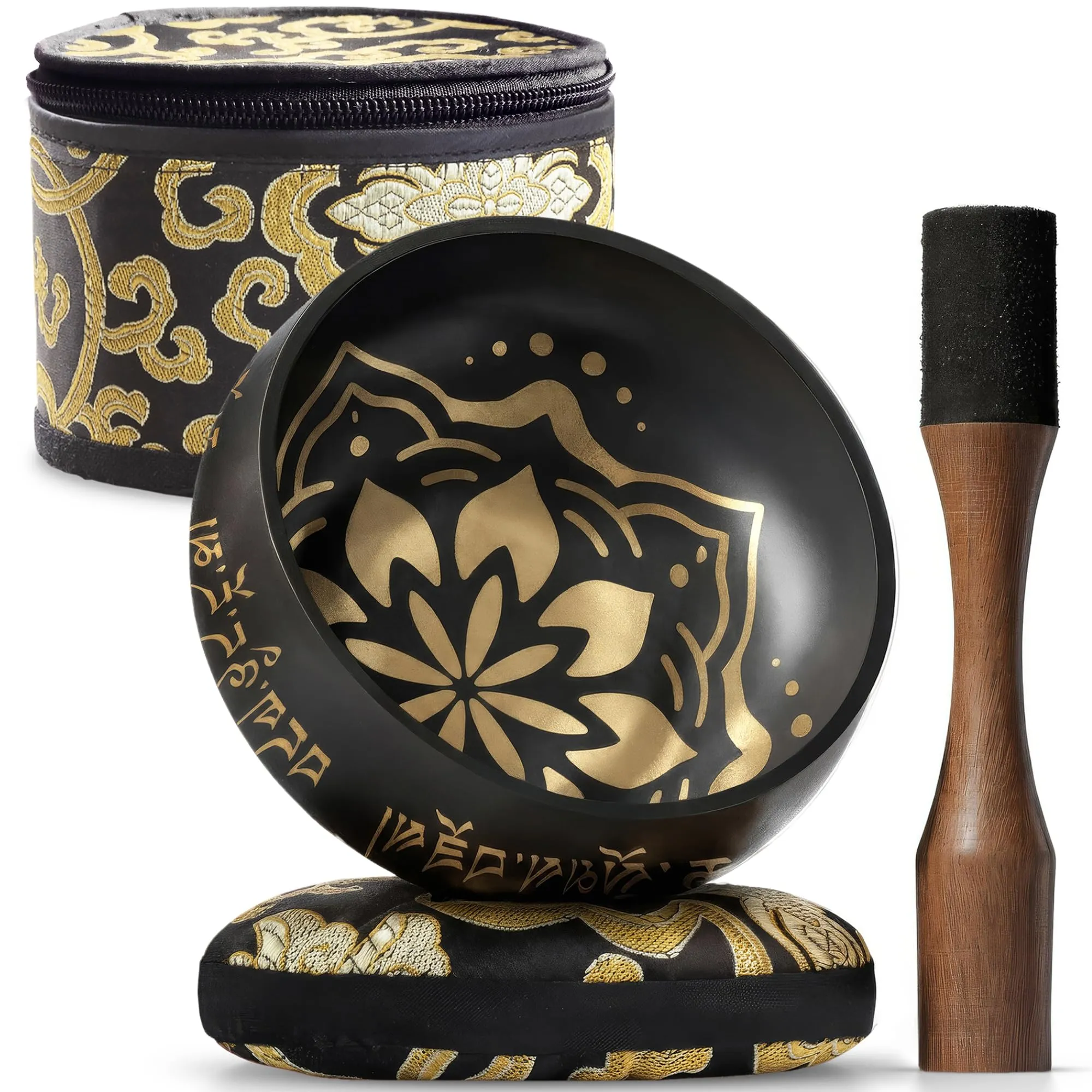 Campana Tibetana Nera - Rituale della Gratitudine - 10.2 cm con Accessori