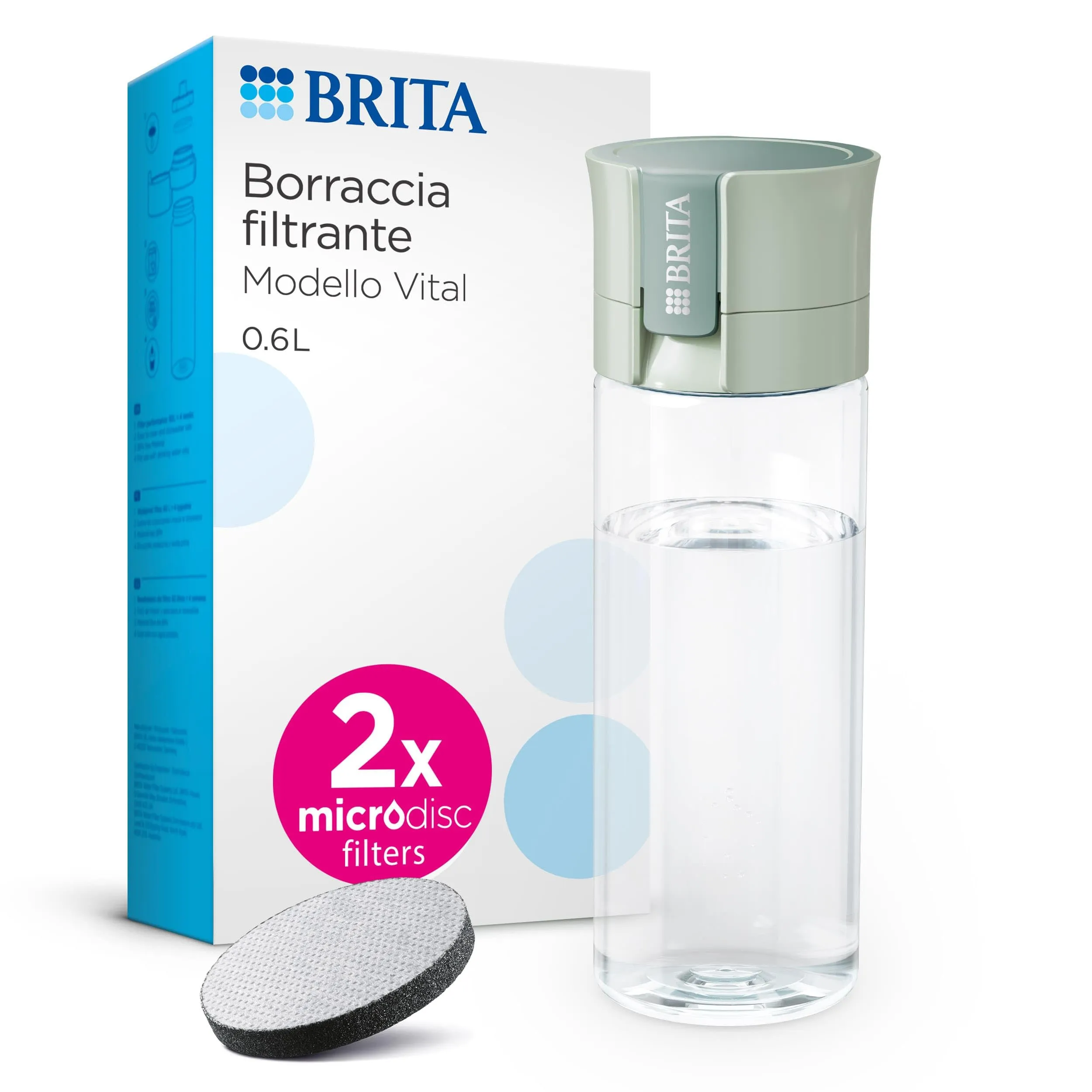BRITA Borraccia Filtrante Vital Verde con 2 MicroDisc