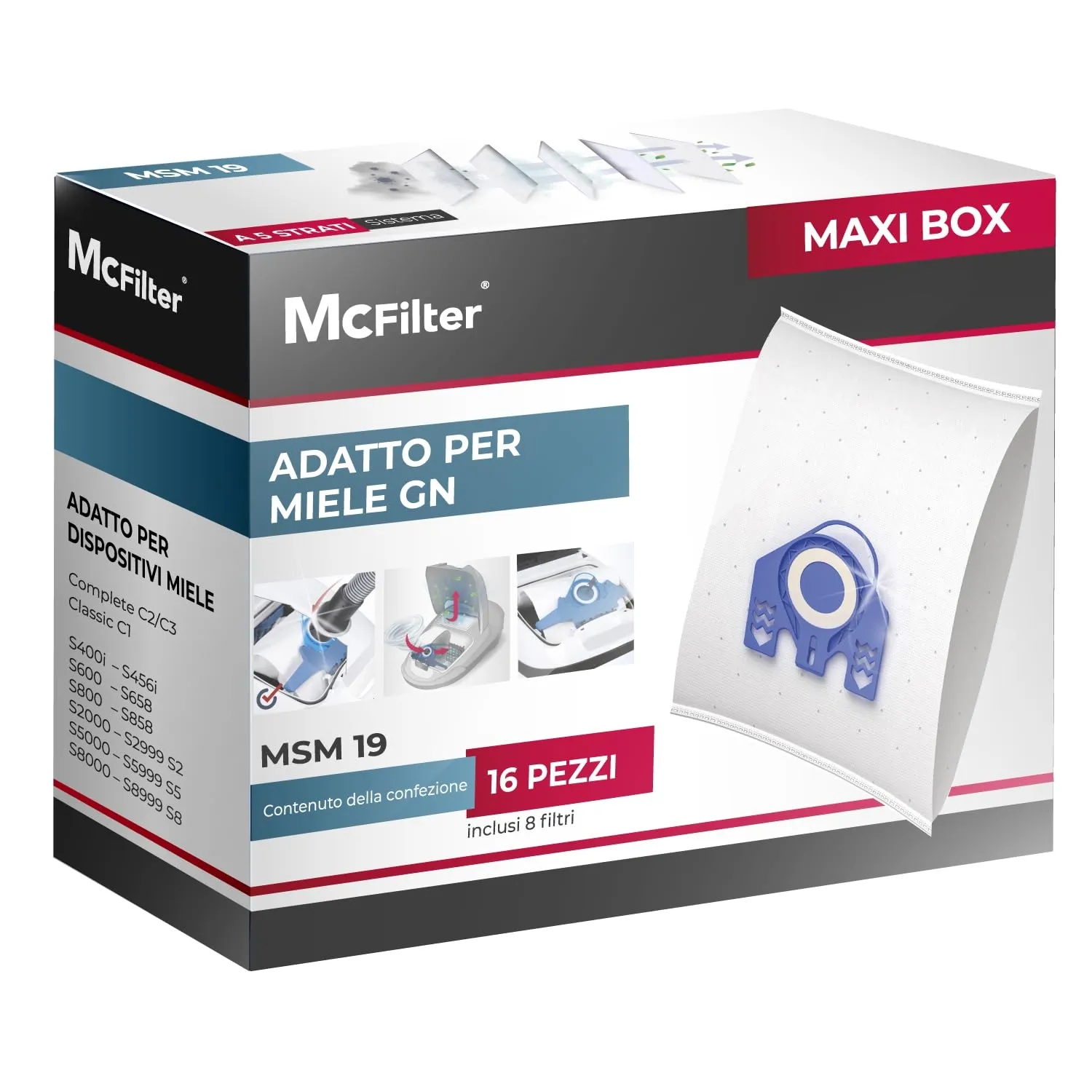 McFilter I 16 Sacchetti Aspirapolvere Miele GN - Maxi Box con Filtri