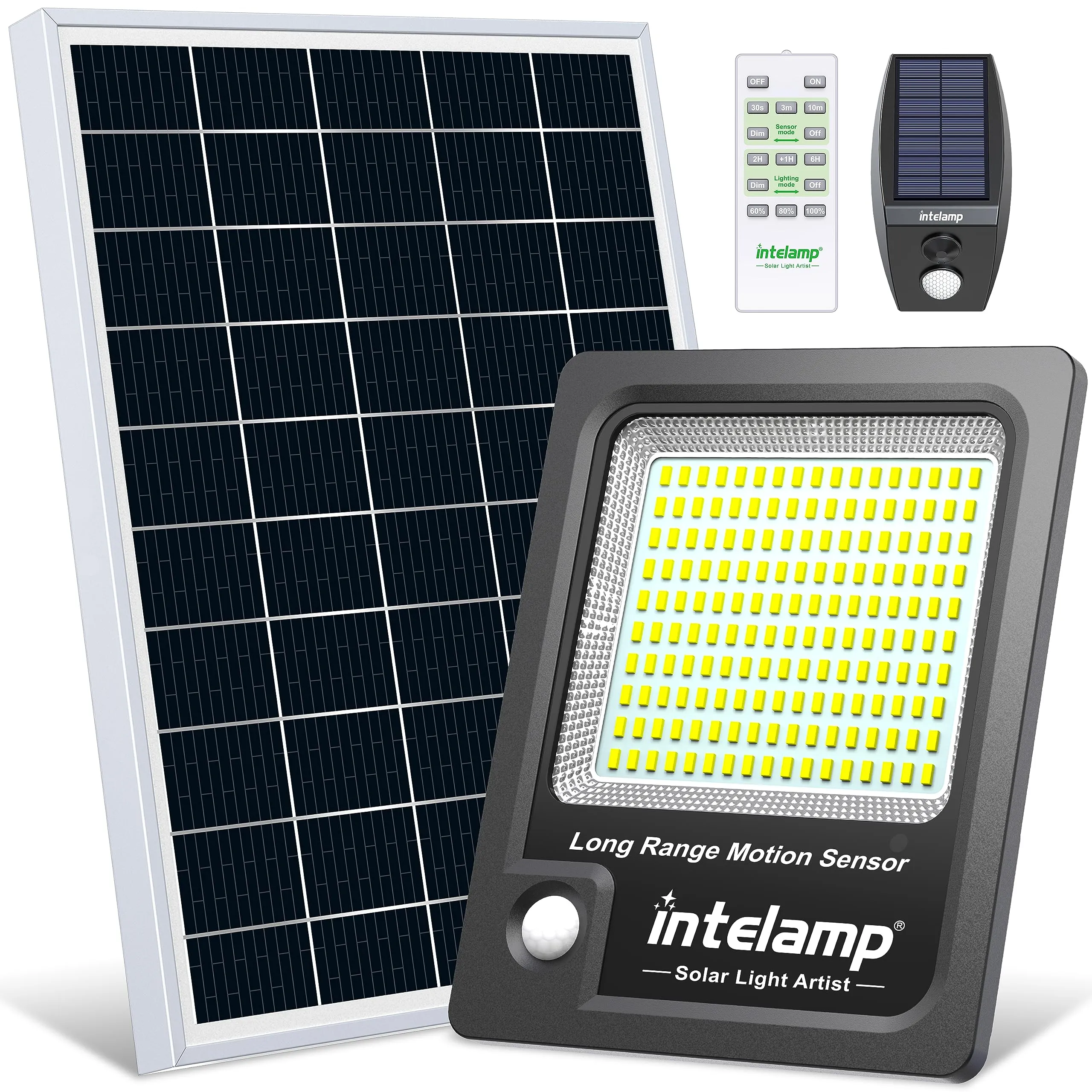 INTELAMP Faro LED Solare da Esterno 3000LM con Sensore e Telecomando