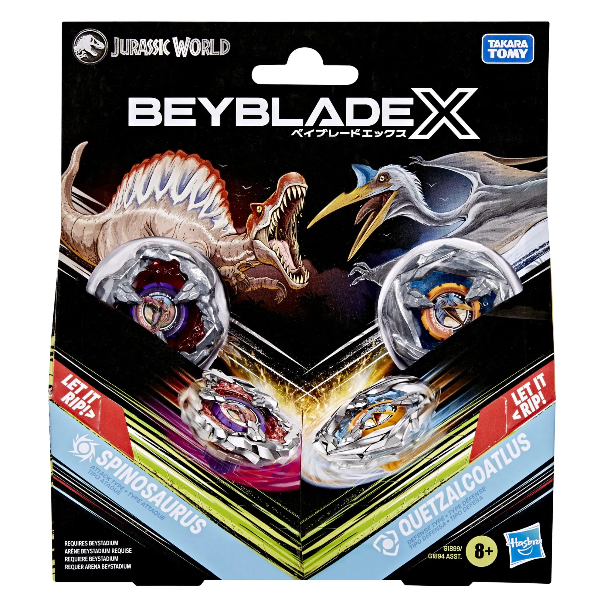 Hasbro Beyblade X Jurassic World - Spinosauro vs. Quetzalcoatlus: Set Multiplo per Battaglie Emozionanti