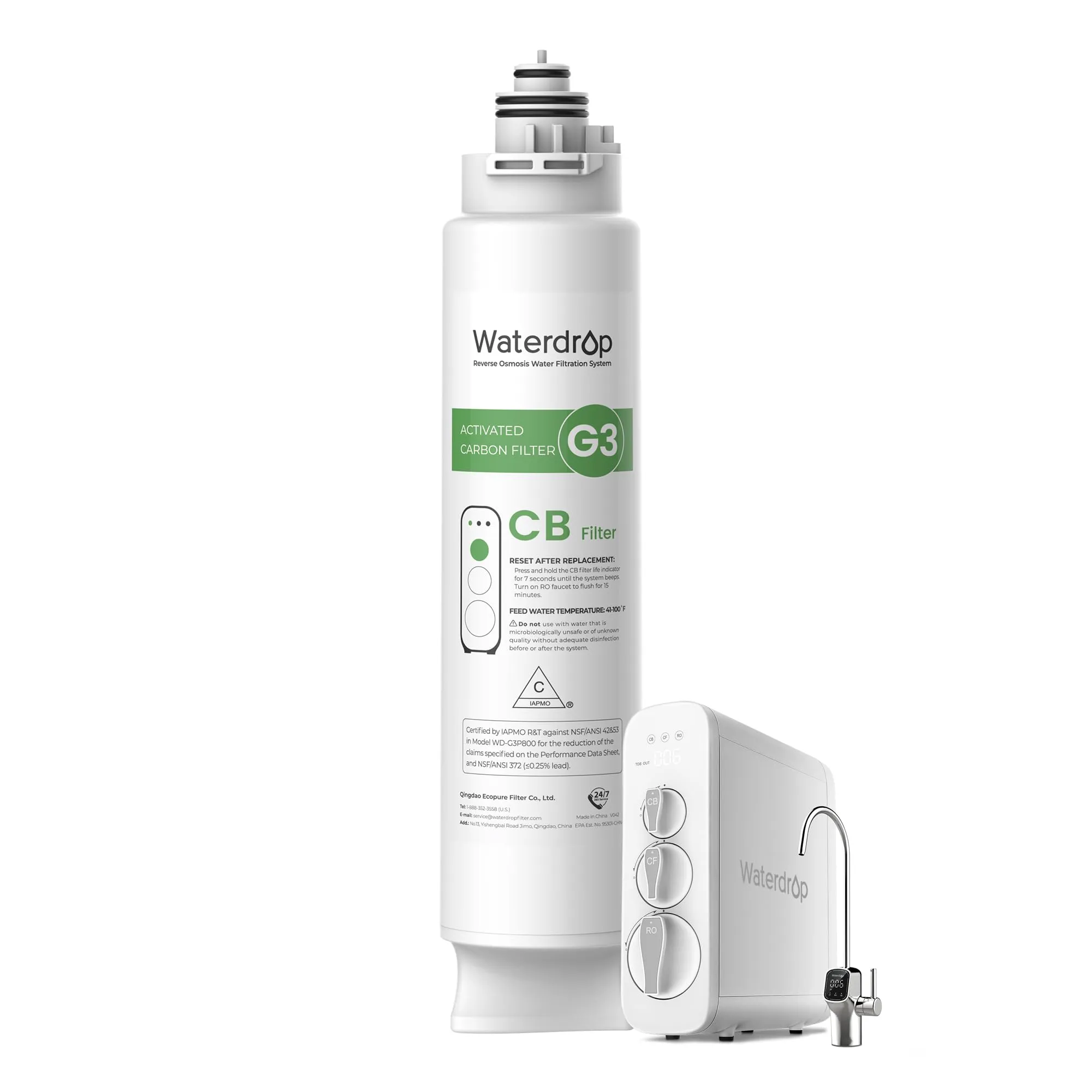 Waterdrop WD-G3-N3CB Filtro di Ricambio per Sistema Osmosi Inversa WD-G3-W, Durata 1 Anno