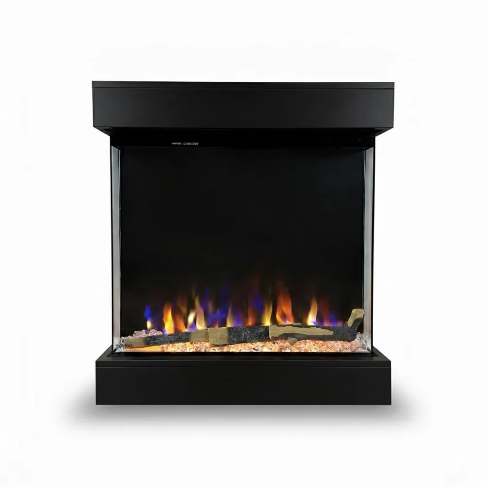 Caminetto Elettrico CALLIOPE Nero con Cornice in Legno MDF e Bluetooth Integrato