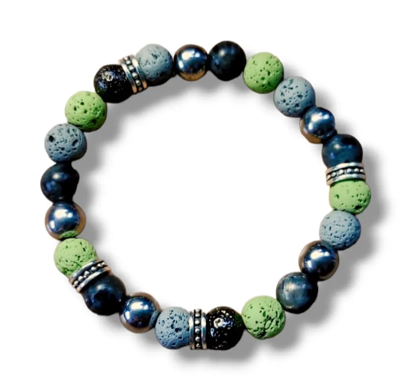 Bracciale in Pietre Lavica Colorata e Labradorite con Distanziali Tibetani