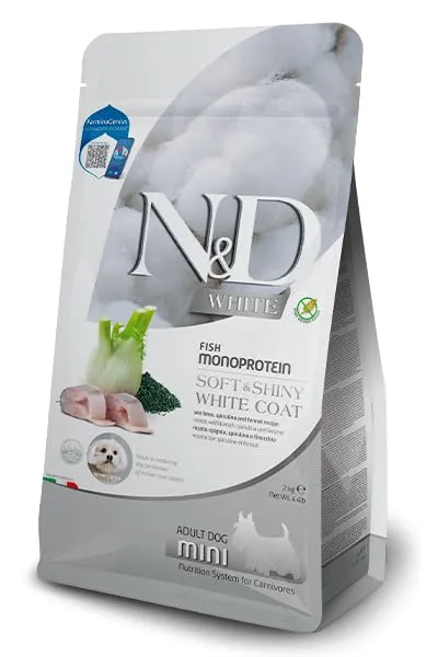 Farmina N&D White Spigola, Spirulina & Finocchio - Cibo Secco per Cani Adulti Mini