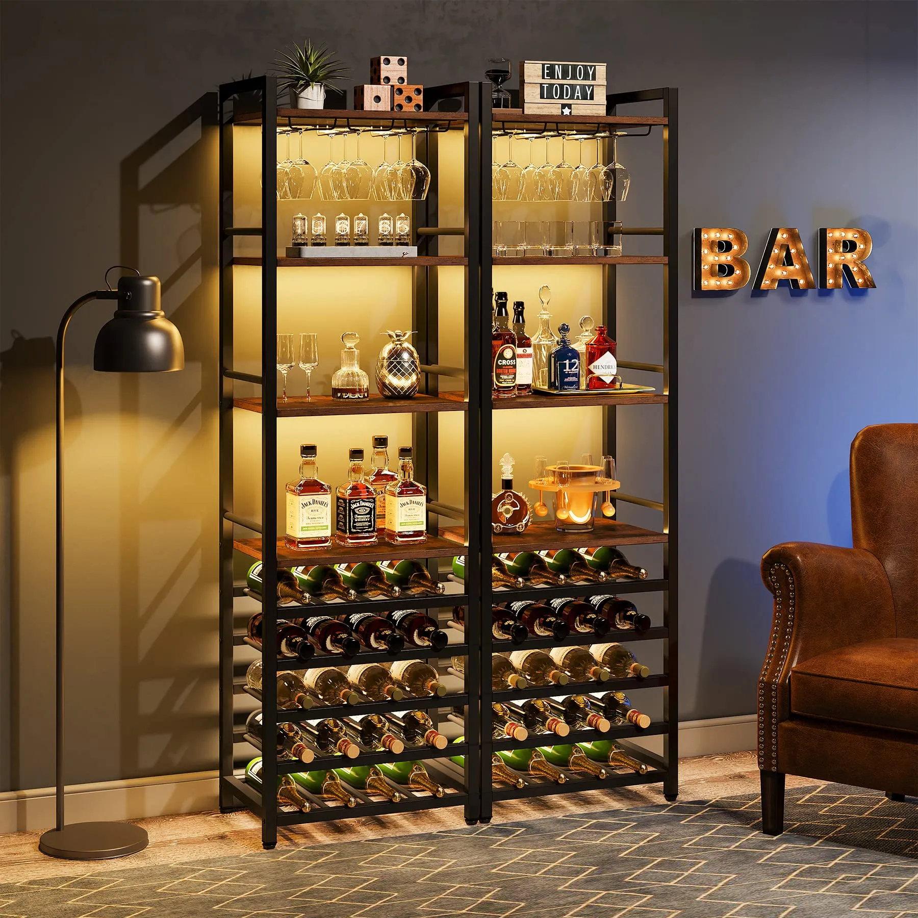 Tribesigns Set di 2 Portabottiglie da Terra con Portabicchiere